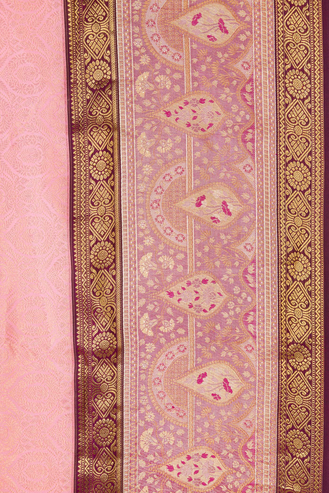Border image of Pink Dual Tone Kanjivaram Silk Saree with Zari Brocade on the body and Fancy Border. 