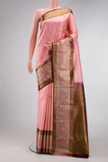 Pink Dual Tone Kanjivaram Silk Saree with Zari Brocade on the body and Fancy Border.  displayed on a mannequin
