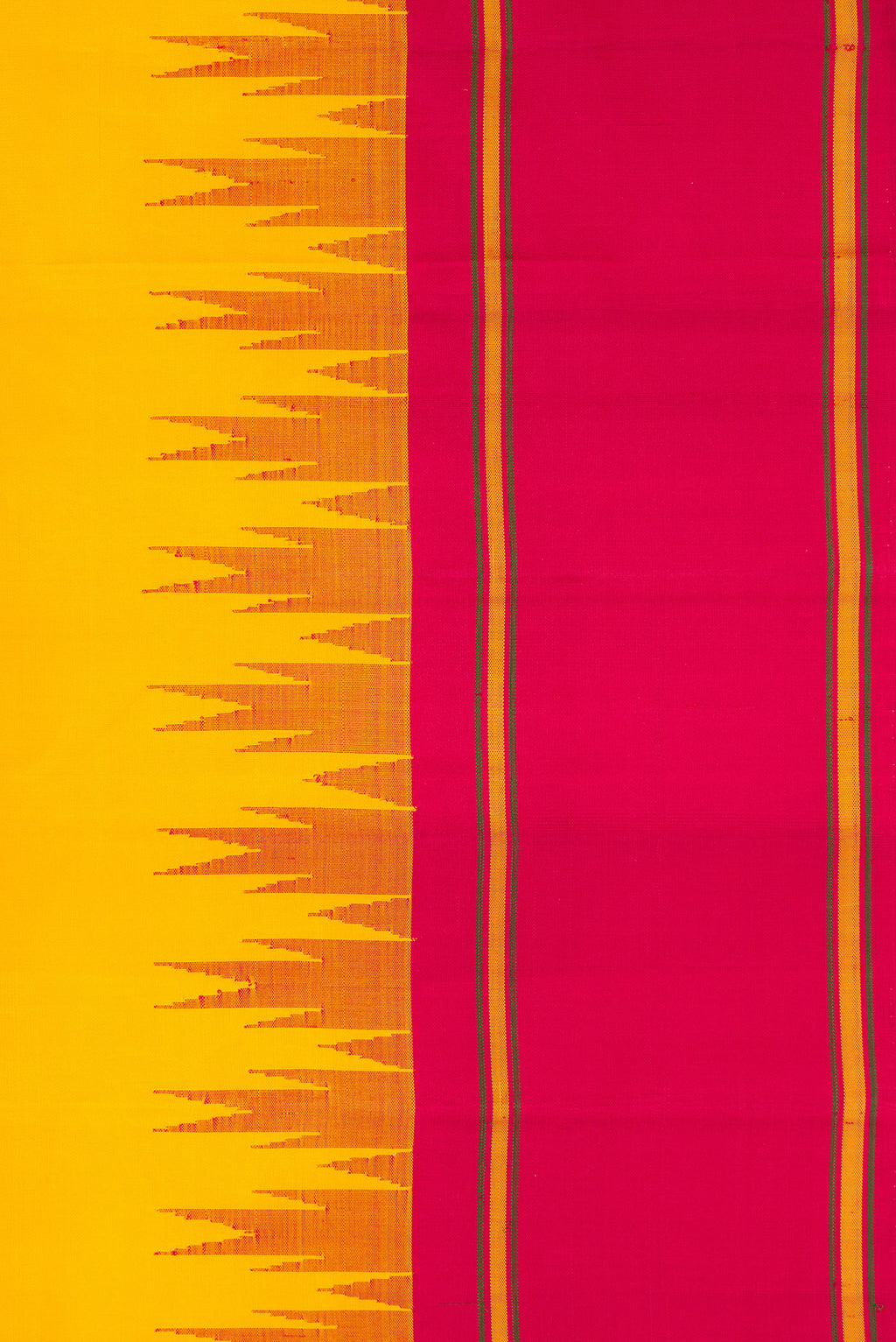 Border image of Yellow Dual Tone Kanjivaram Silk Saree with Plain Body and Temple Border. 