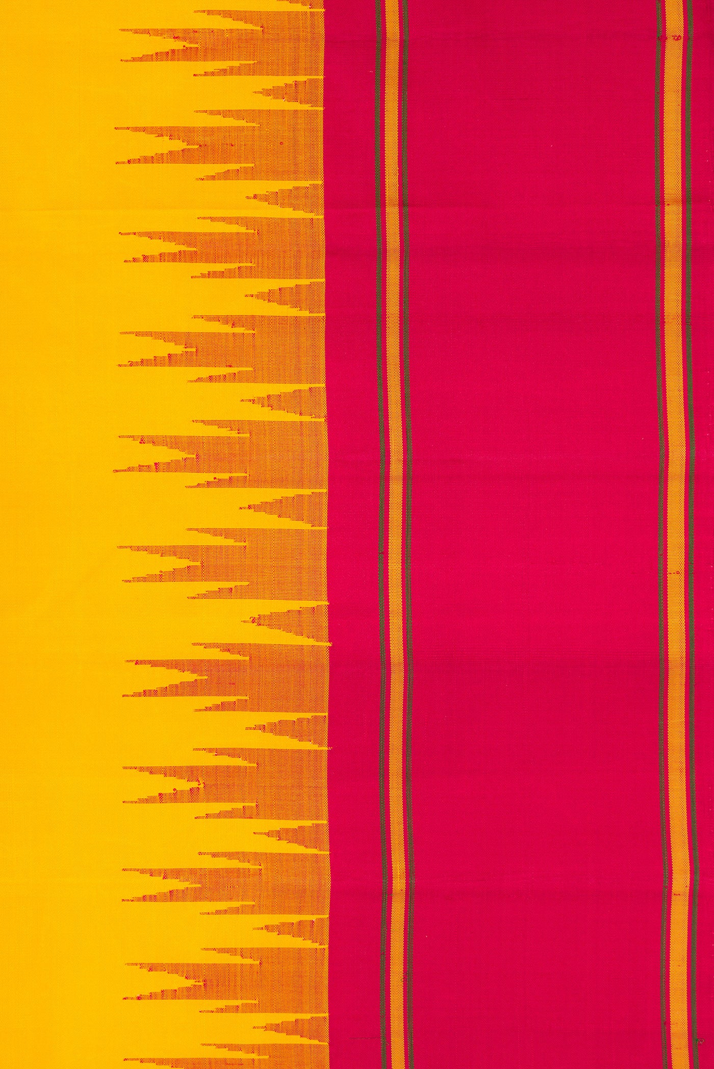 Border image of Yellow Dual Tone Kanjivaram Silk Saree with Plain Body and Temple Border. 