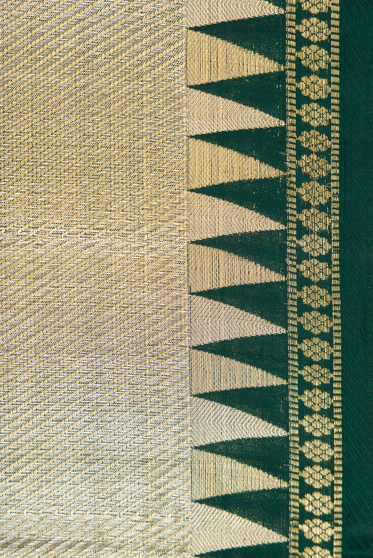 Border image of Gold Dual Tone Kanjivaram Tissue Silk Saree with Zari Brocade on the body and Temple Border. 