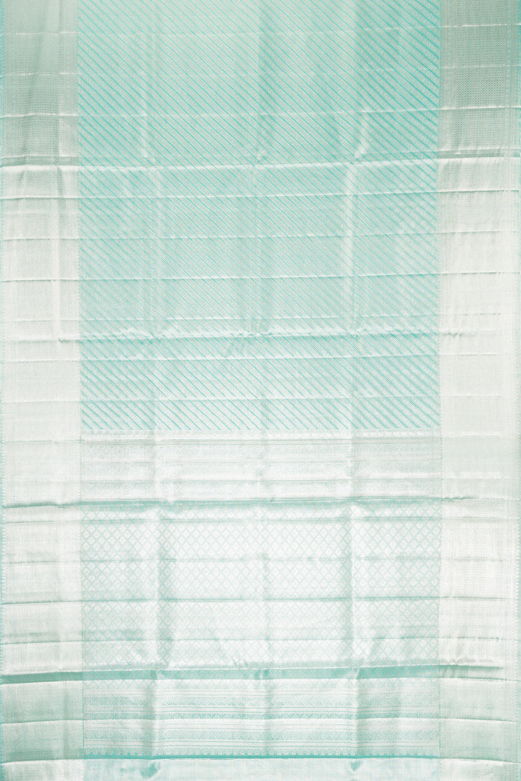 Flat view of Pure Silk Pure Zari Sky Blue Dual Tone Kanjivaram Tissue Saree with Zari Brocade on the body and Zari Border. 