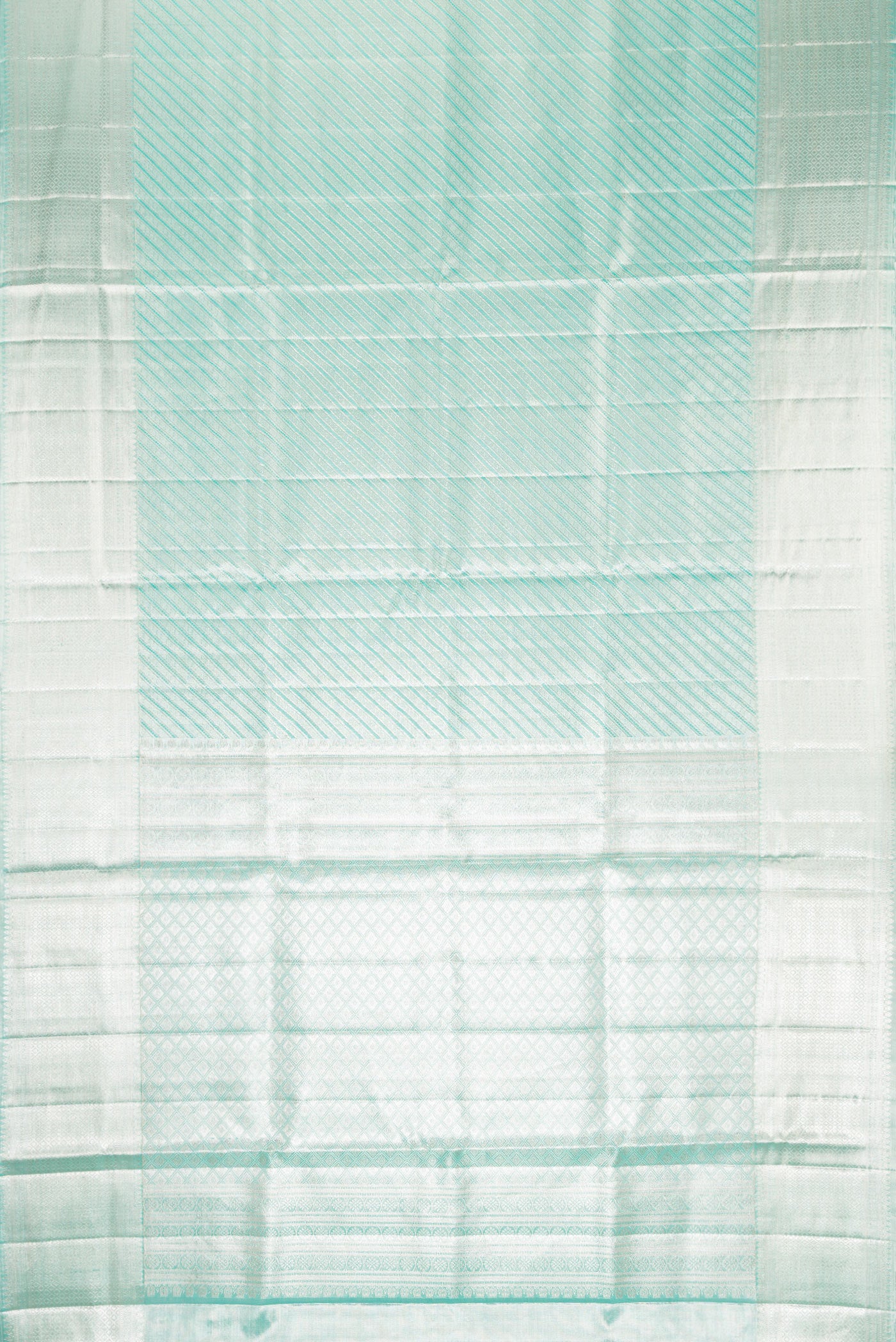 Flat view of Pure Silk Pure Zari Sky Blue Dual Tone Kanjivaram Tissue Saree with Zari Brocade on the body and Zari Border. 
