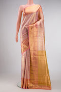 Pink Dual Tone Kanjivaram Tissue Silk Saree with Zari Brocade on the body and Zari Border.  displayed on a mannequin