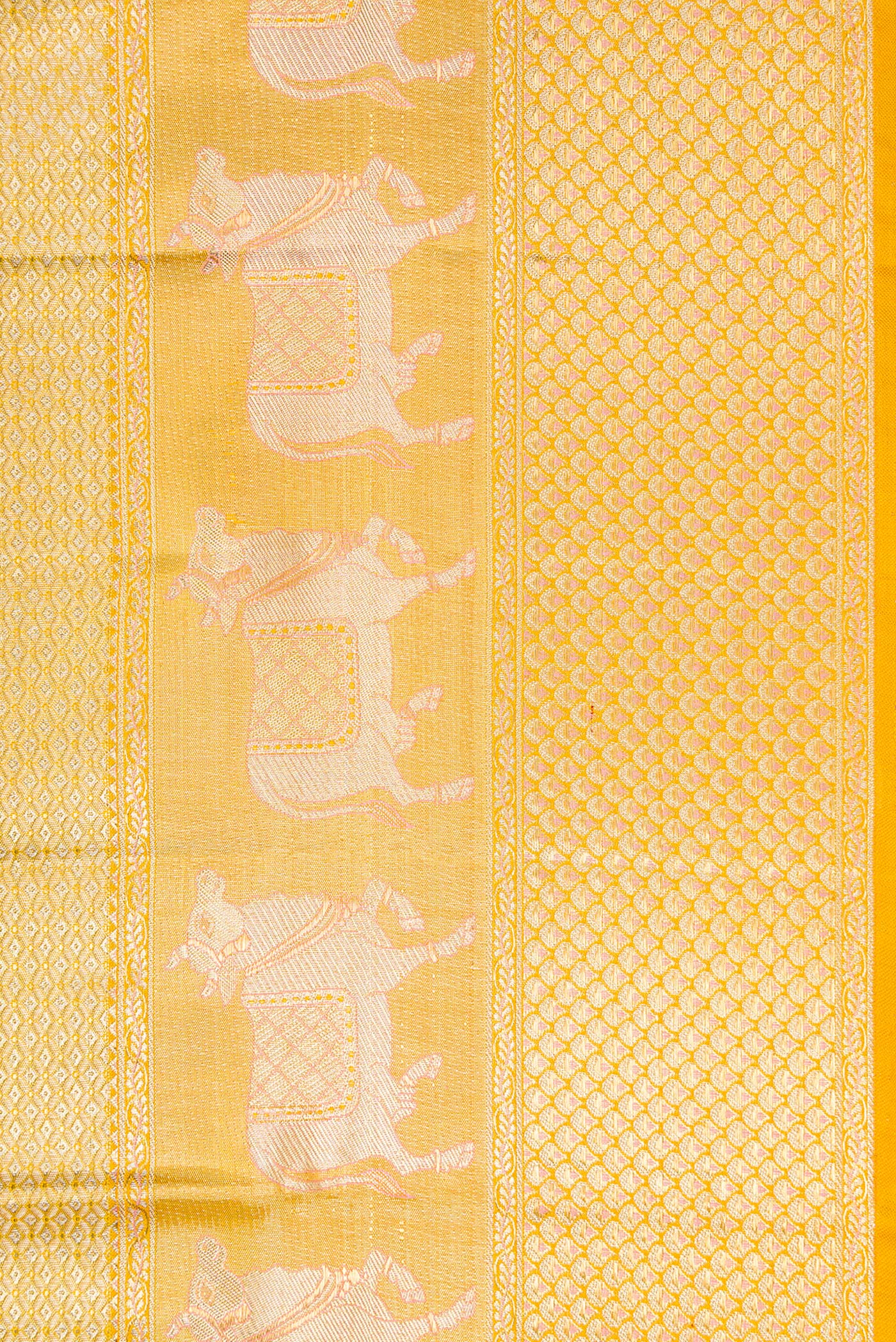 Border image of Pure Silk Pure Zari Yellow Dual Tone Kanjivaram Tissue Saree with Zari Brocade on the body and Fancy Border. 