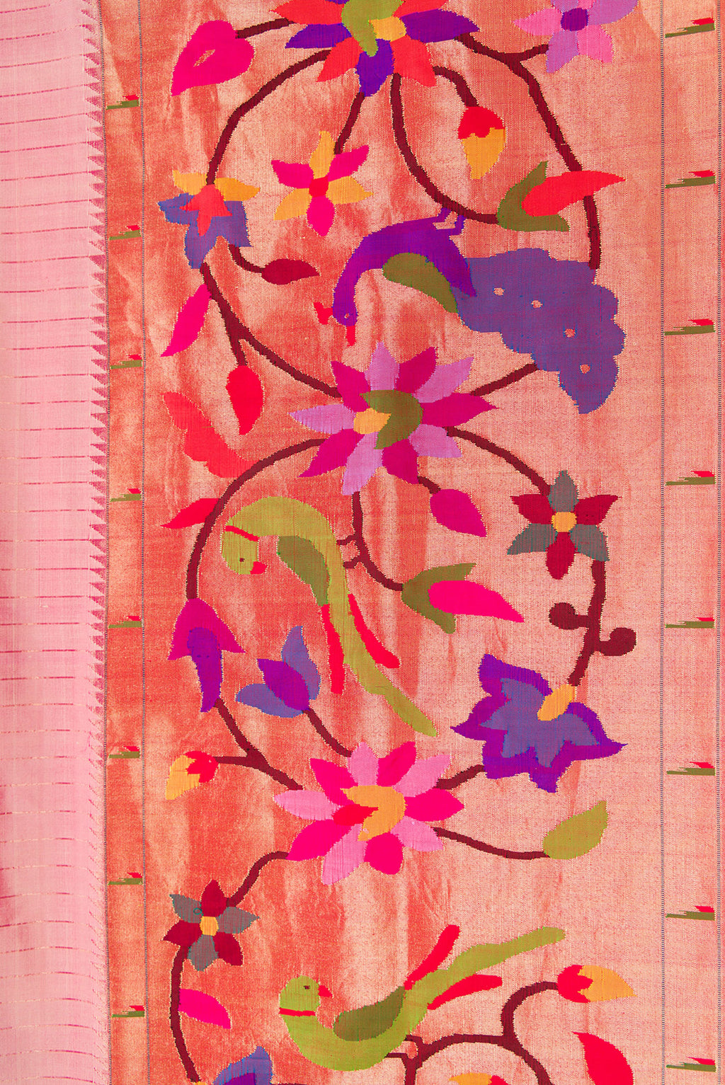 Border image of Pure Silk Pure Zari Rose Gold Dual Tone Paithani Saree with Stripes on the body and Paithani Border. 