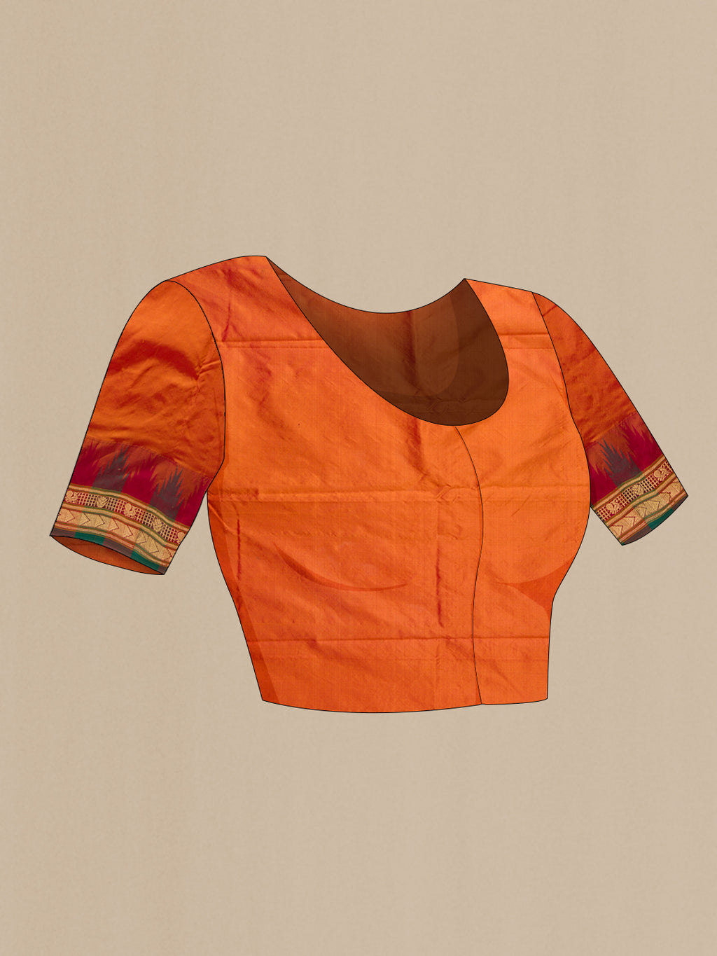 Close up image of the blouse of Dark Pink Dual Tone Kanjivaram Silk Saree with Plain Body and Temple Border. 