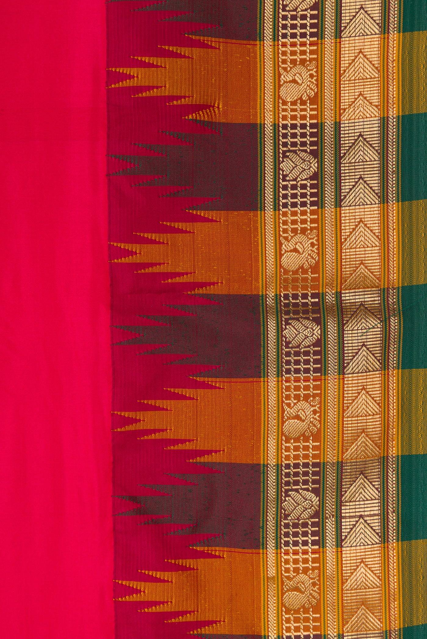 Border image of Dark Pink Dual Tone Kanjivaram Silk Saree with Plain Body and Temple Border. 