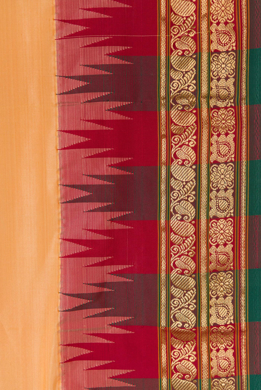 Border image of Sandal Dual Tone Kanjivaram Silk Saree with Plain Body and Temple Border. 