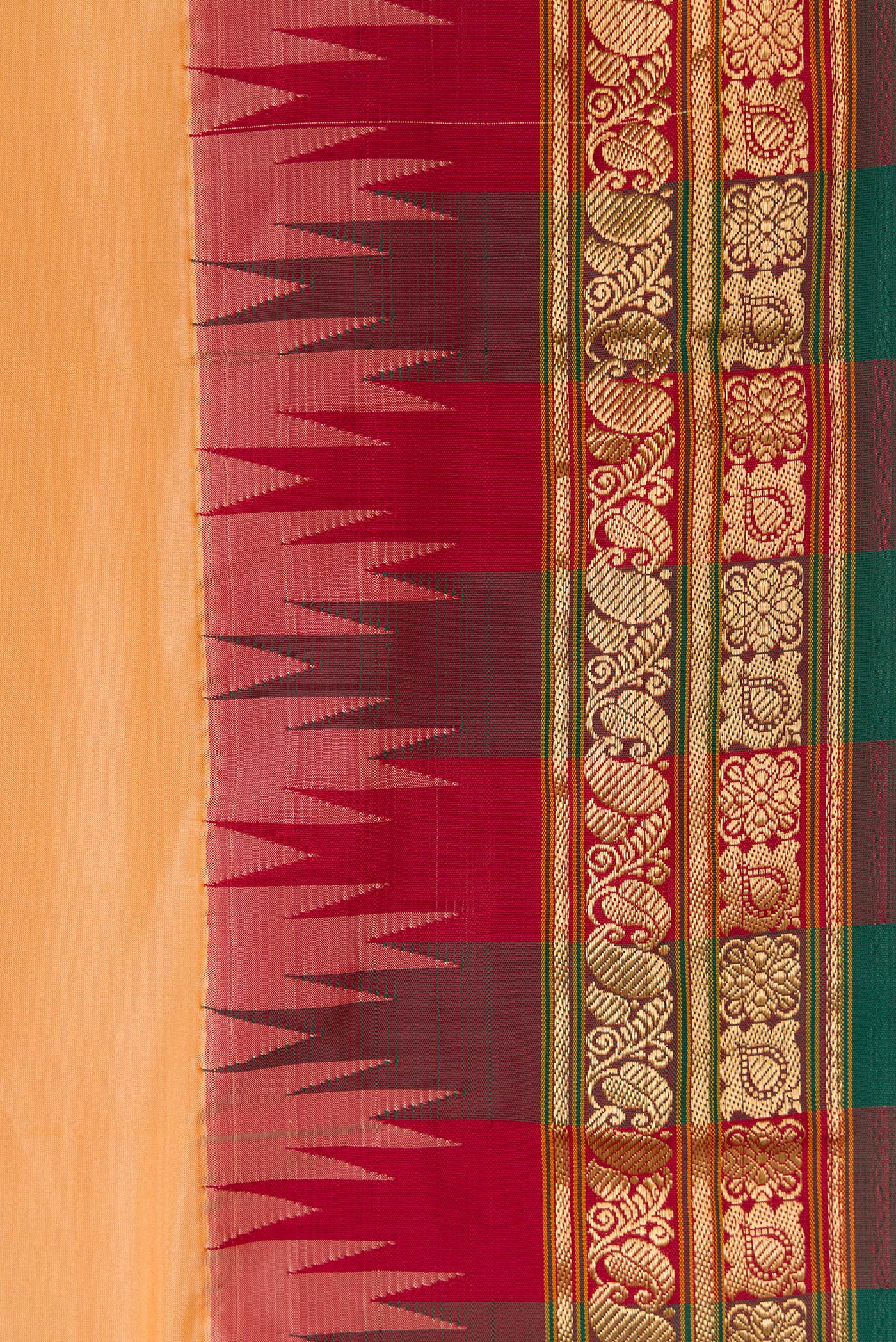 Border image of Sandal Dual Tone Kanjivaram Silk Saree with Plain Body and Temple Border. 