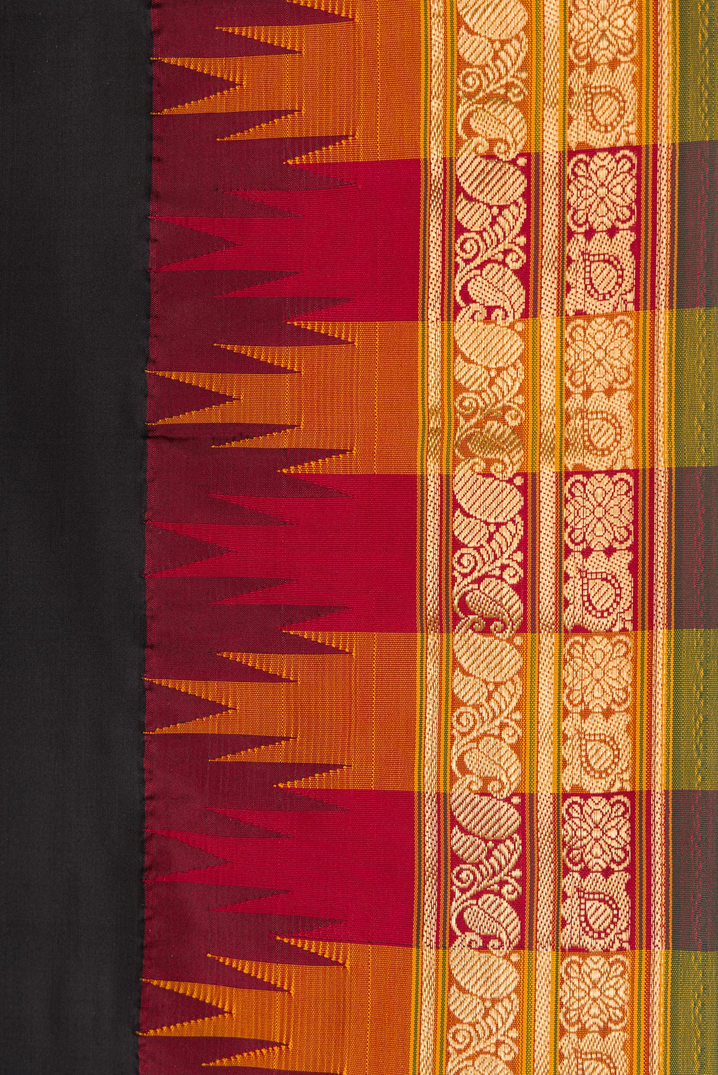 Border image of Black Dual Tone Kanjivaram Silk Saree with Plain Body and Zari Border. 