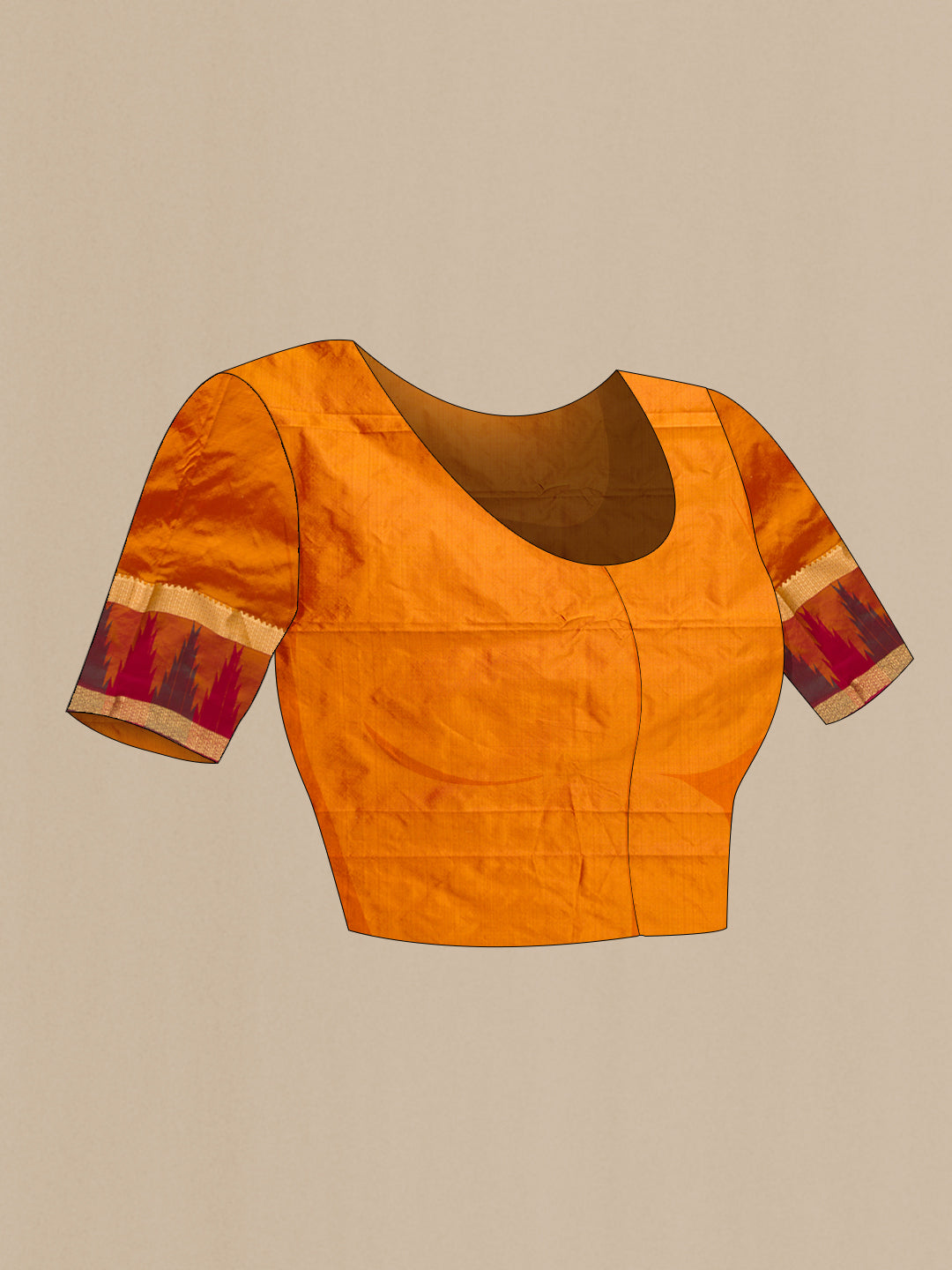 Close up image of the blouse of Burgundy Dual Tone Kanchipuram Silk Saree with Zari Butta on the body and Temple Border. 