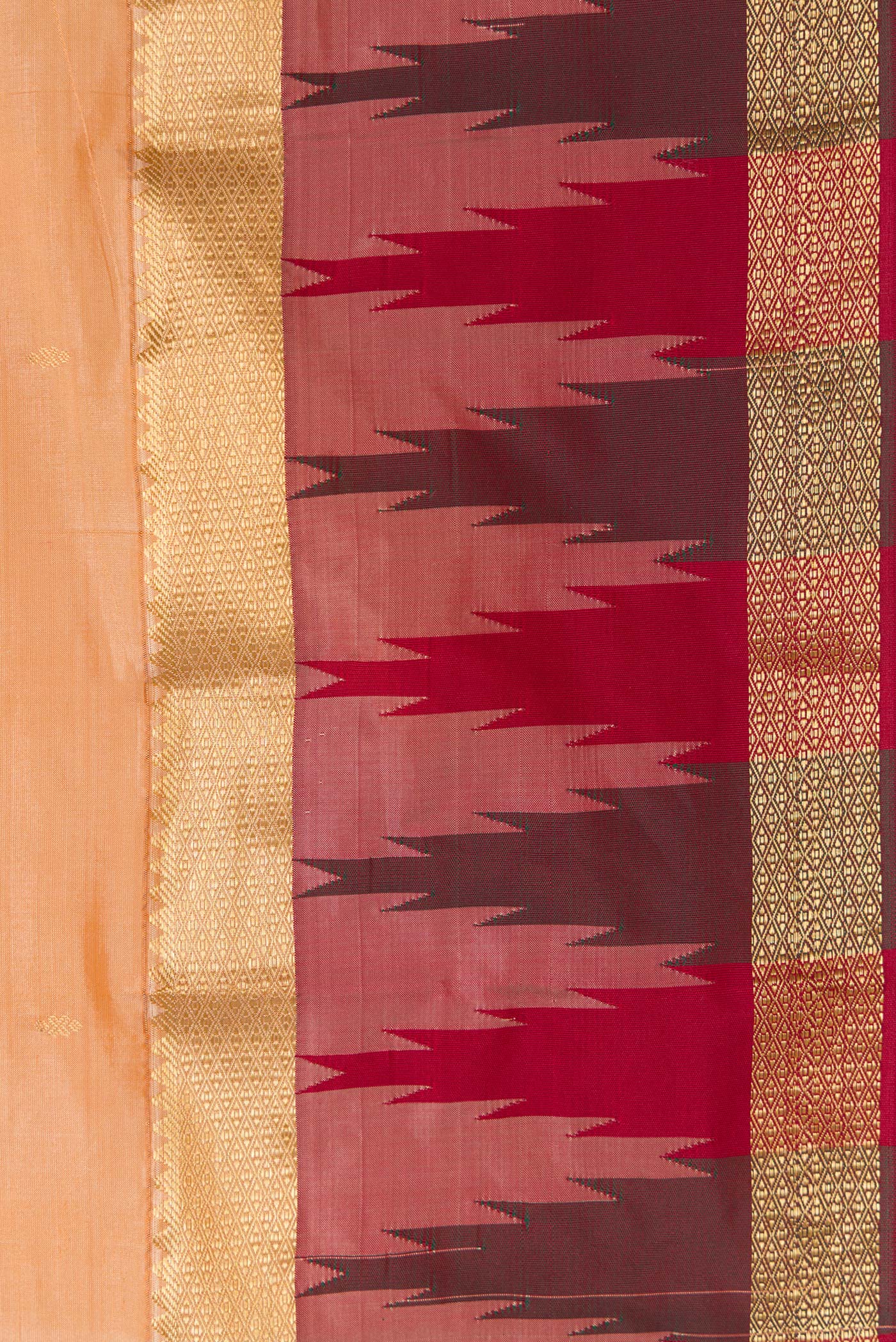 Border image of Sandal Dual Tone Kanchipuram Silk Saree with Zari Butta on the body and Temple Border. 
