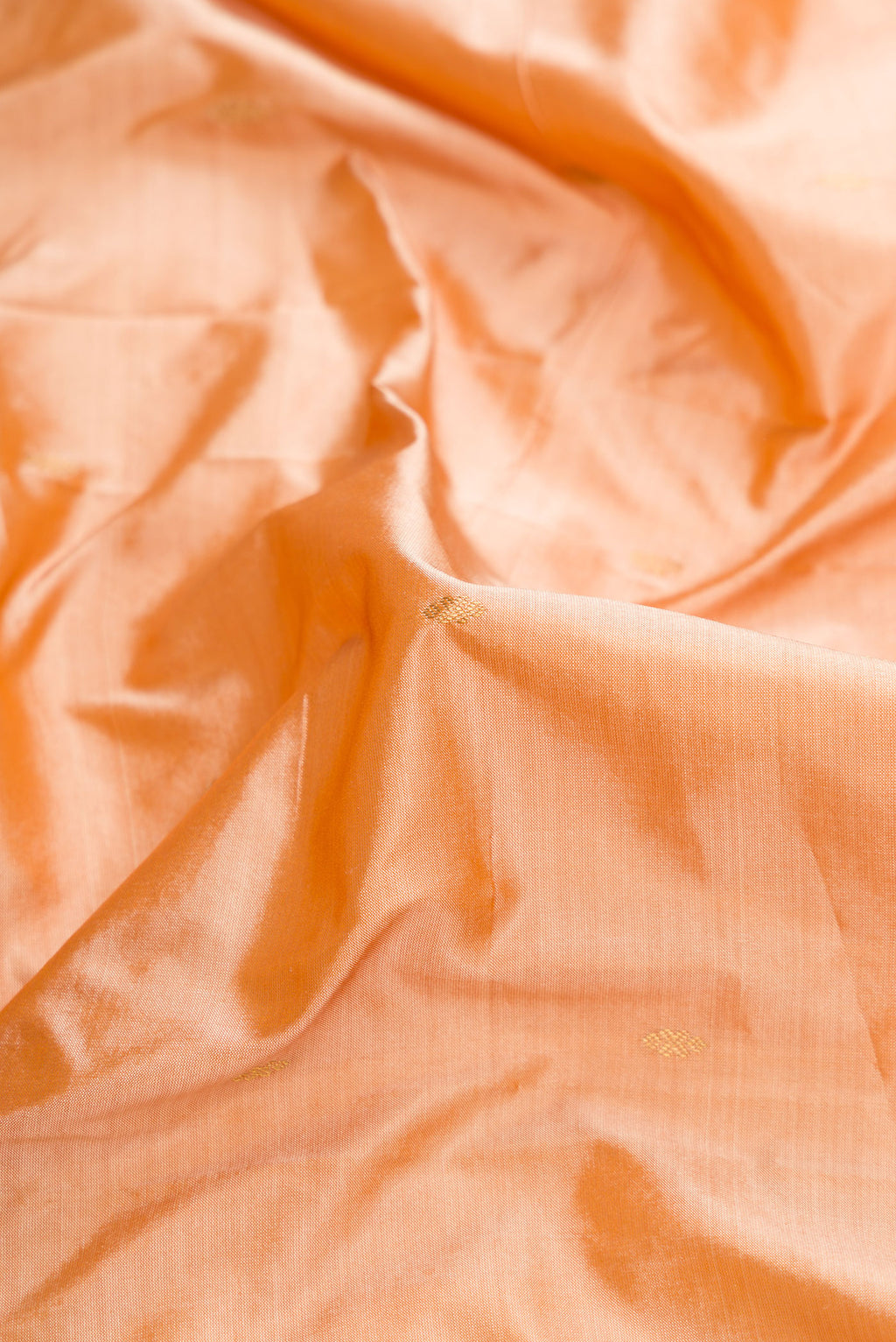 Close up of Sandal Dual Tone Kanchipuram Silk Saree with Zari Butta on the body and Temple Border.  displaying folds