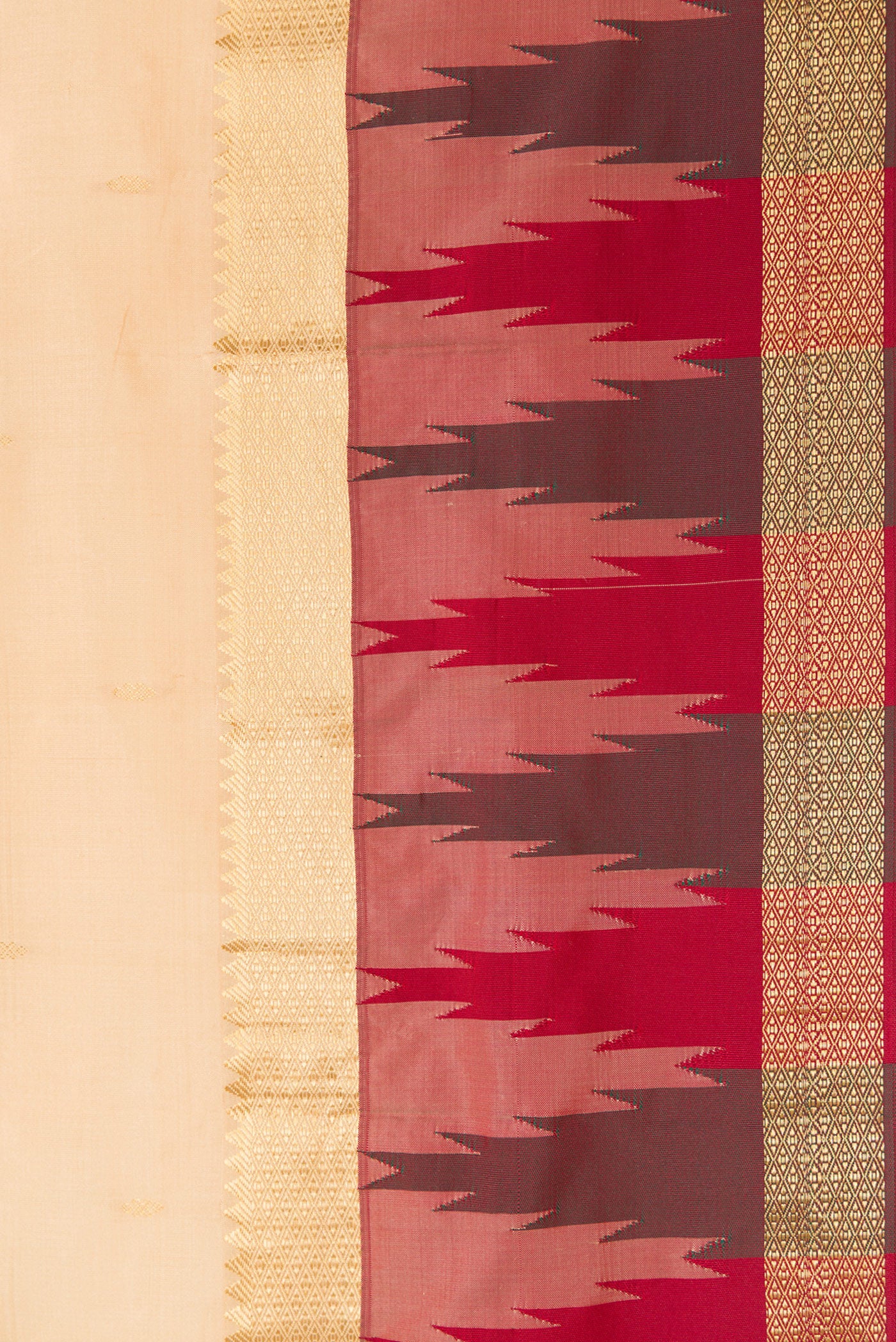 Border image of Sandal Dual Tone Kanchipuram Silk Saree with Zari Butta on the body and Temple Border. 