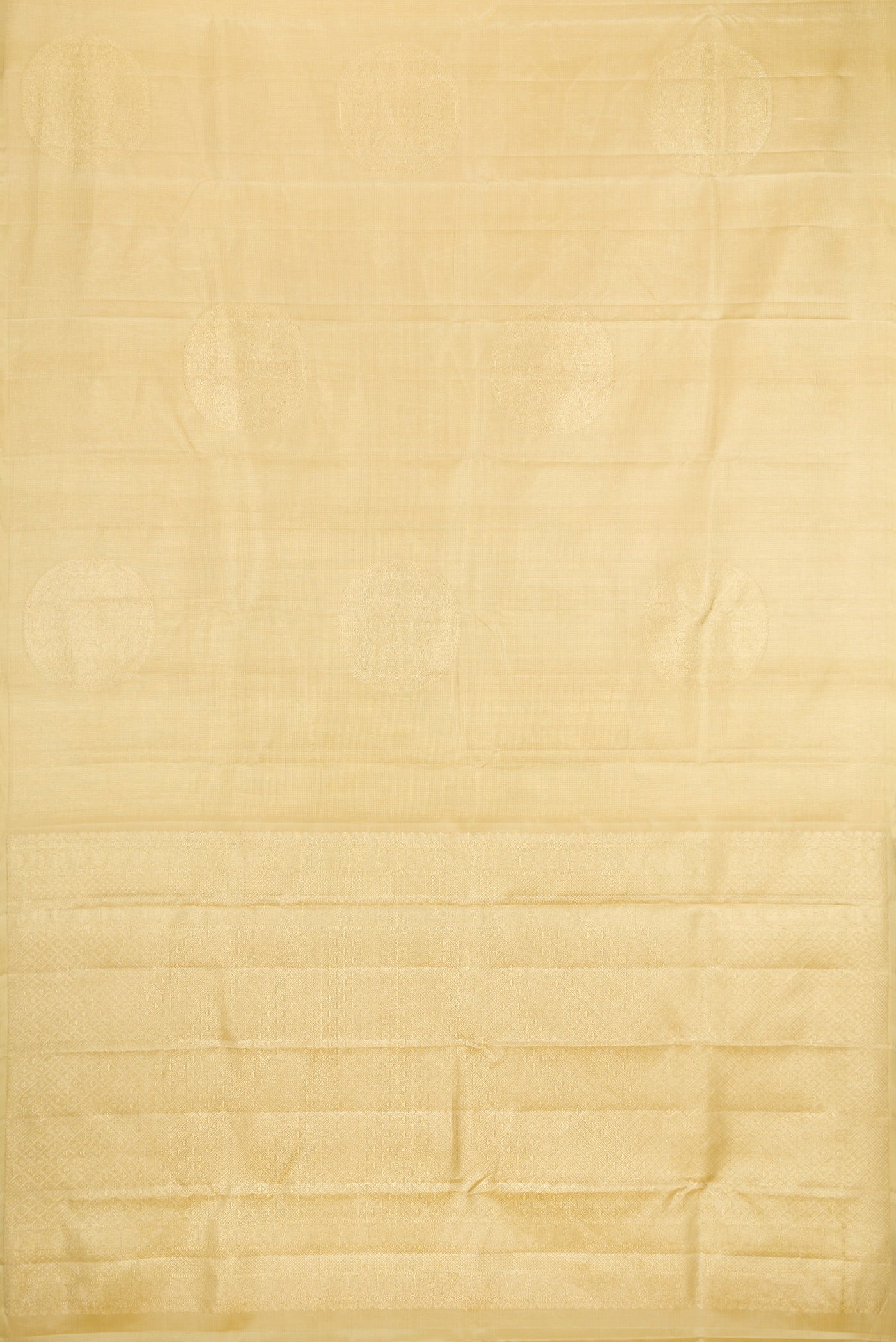 Flat view of Sandal Kanjivaram Silk Saree with Stripes on the body and Without Border. 