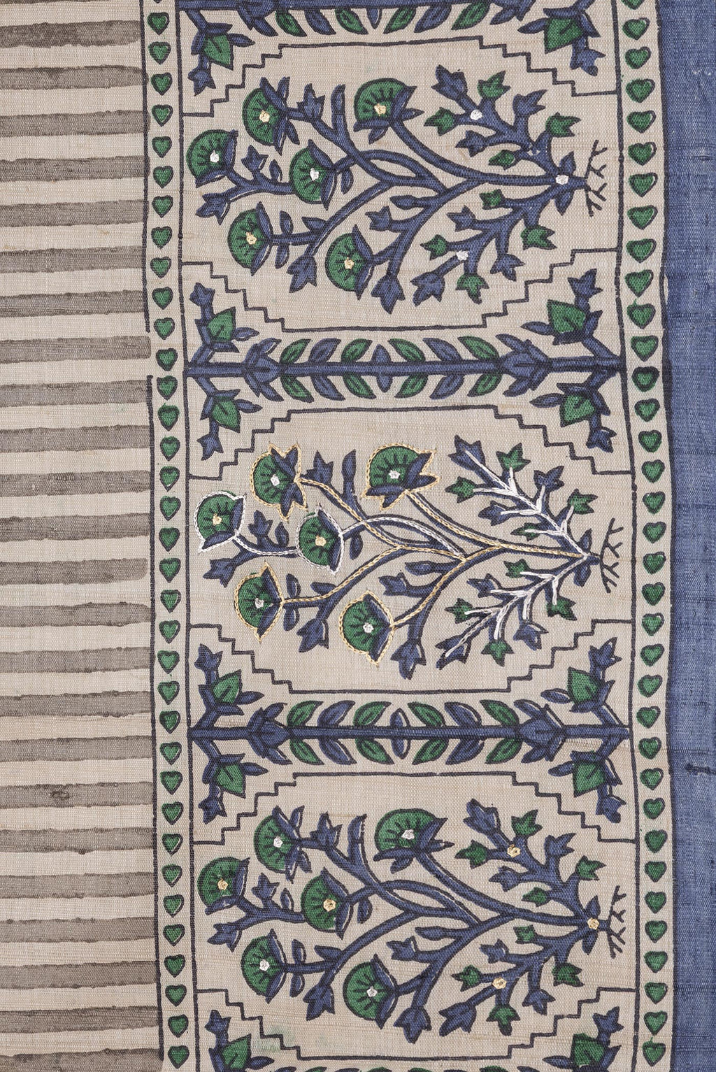Border image of Beige Dual Tone Tussar Silk Saree with Stripes on the body and Embroidery Border. 