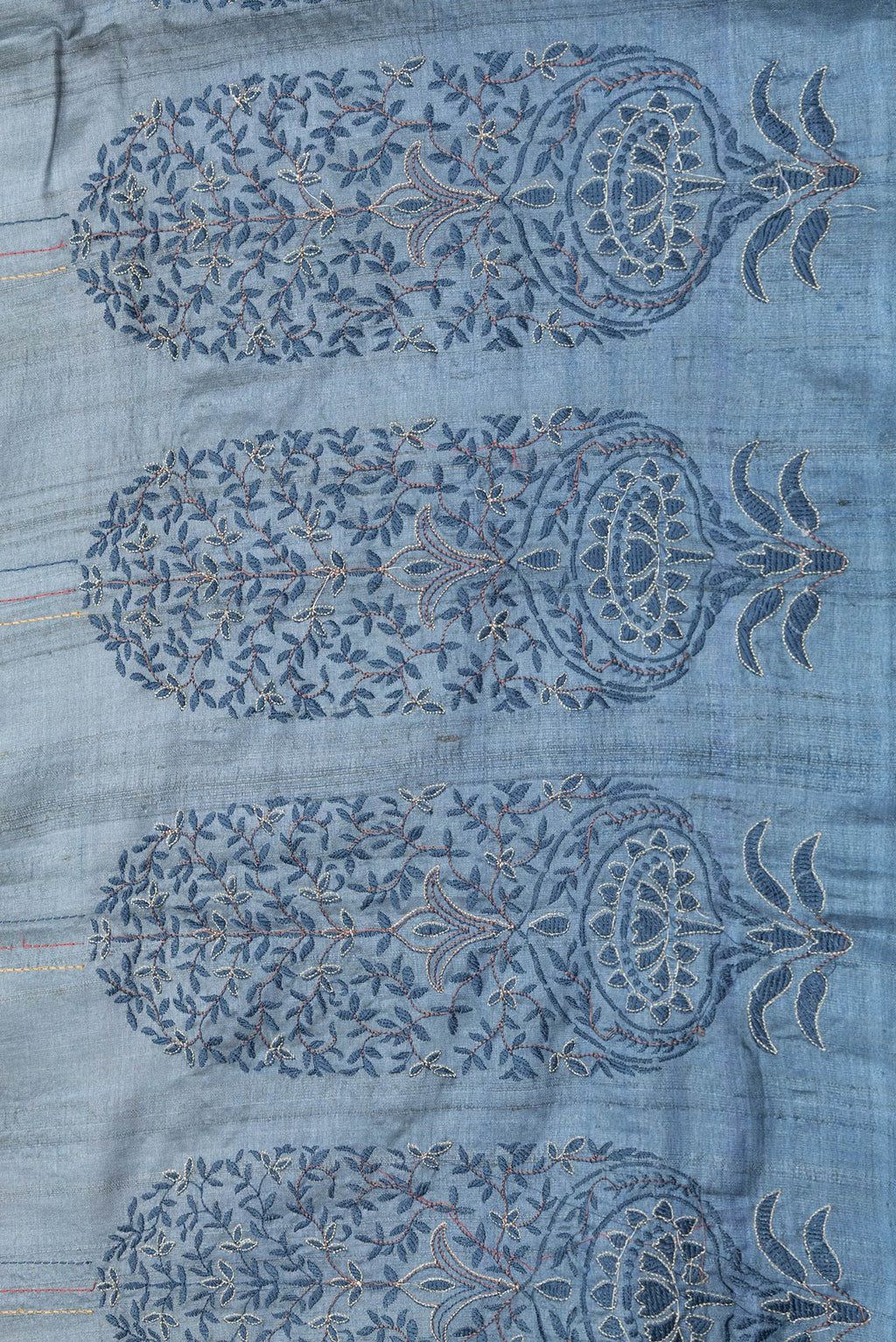 Border image of Grey Dual Tone Tussar Silk Saree with Embroidery on the body and Fancy Border. 
