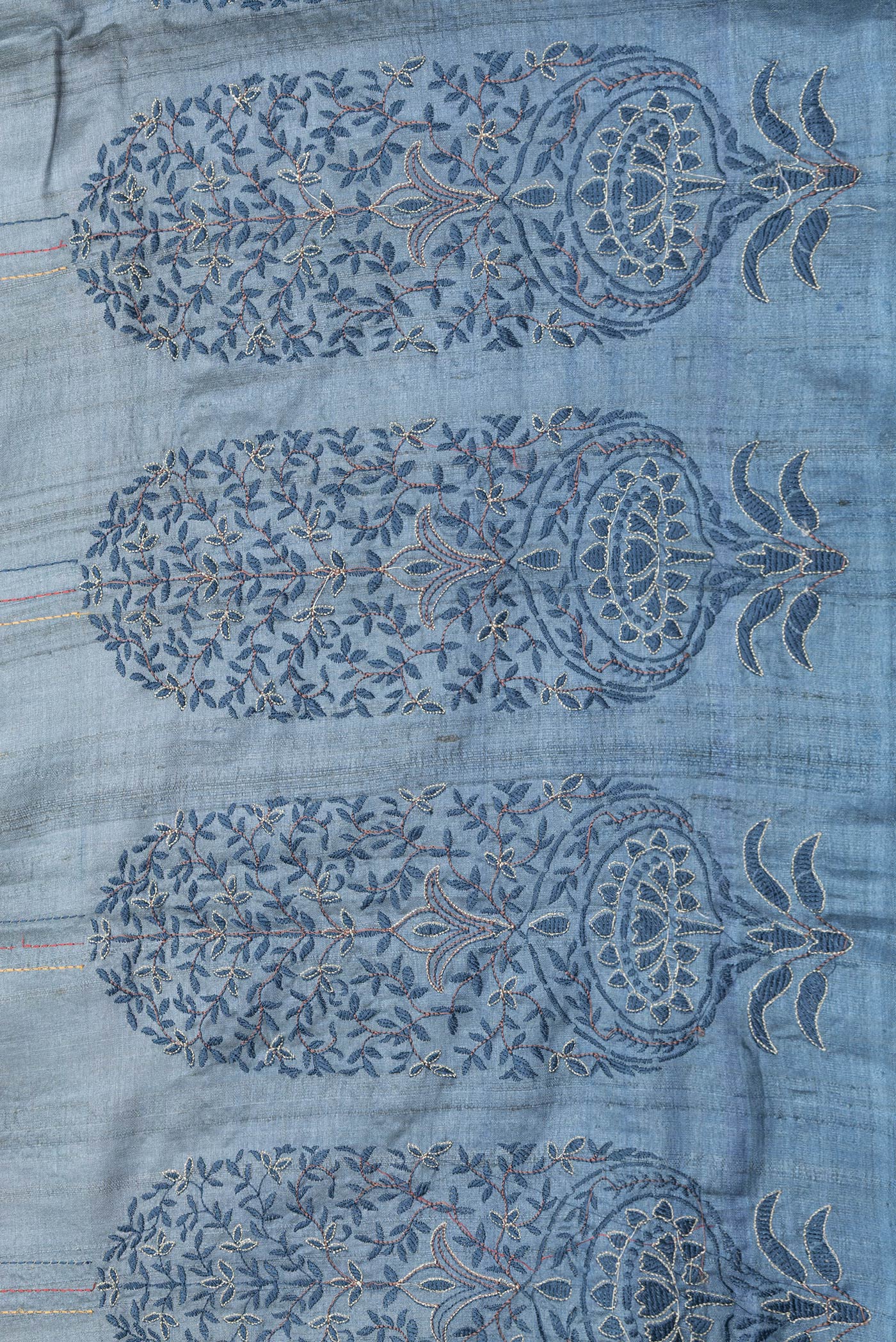 Border image of Grey Dual Tone Tussar Silk Saree with Embroidery on the body and Fancy Border. 