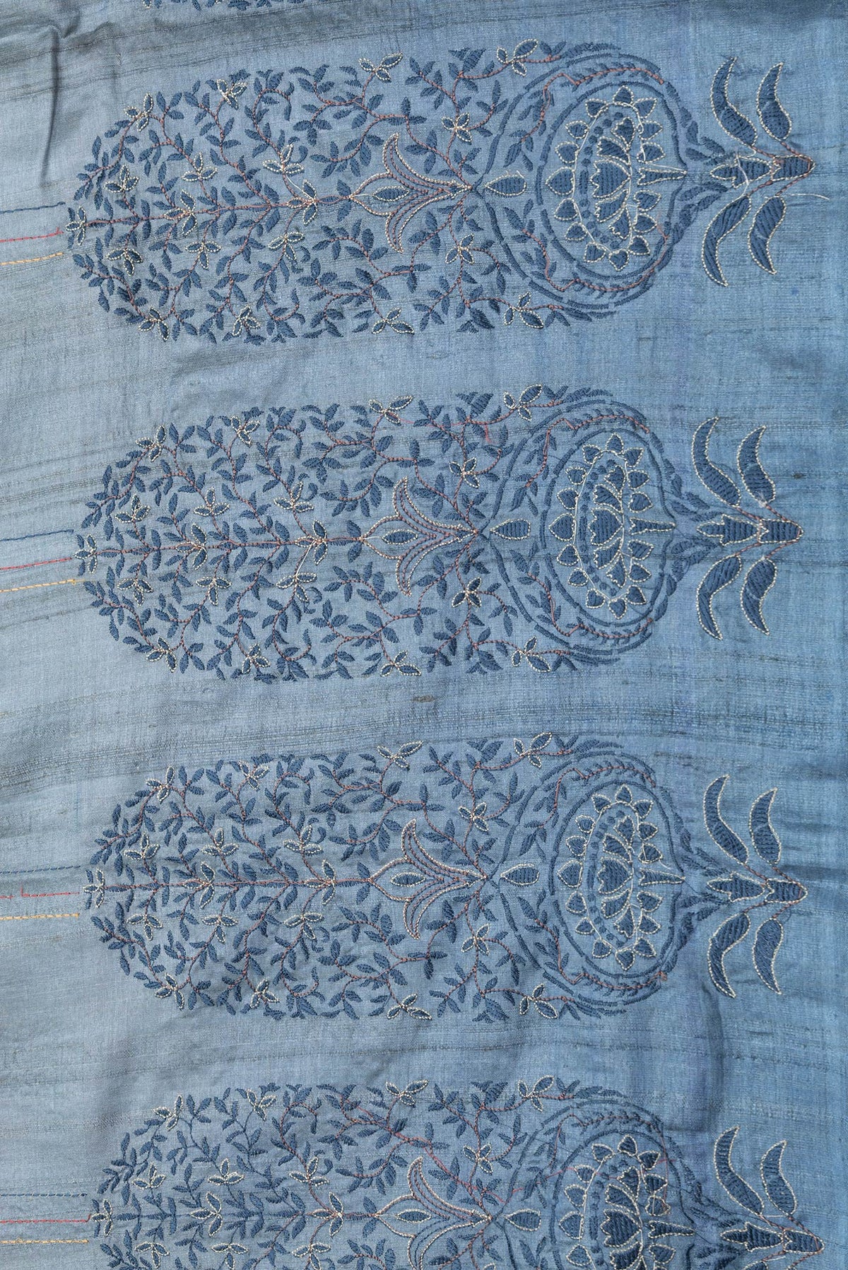 Border image of Grey Dual Tone Tussar Silk Saree with Embroidery on the body and Fancy Border. 