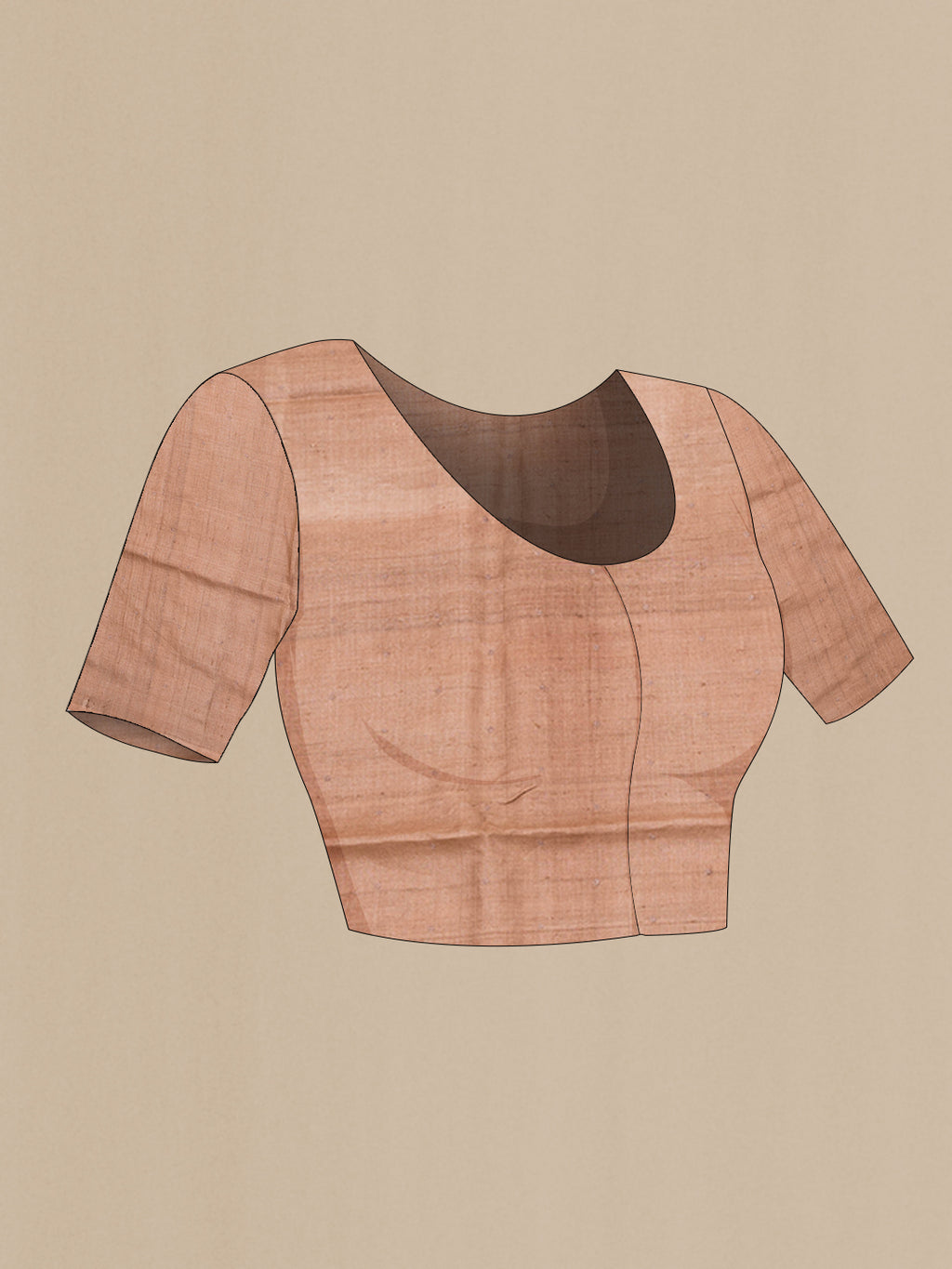 Close up image of the blouse of Beige Tussar Silk Saree with Embroidery on the body and Embroidery Border. 