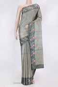 Grey Dual Tone Tussar Silk Saree with Thread Butta on the body and Embroidery Border.  displayed on a mannequin