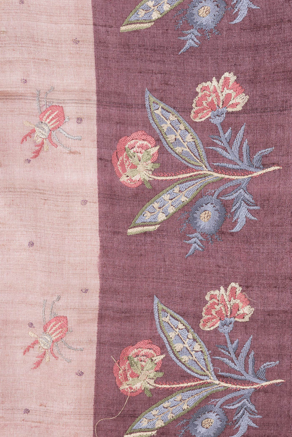 Border image of Pink Dual Tone Tussar Silk Saree with Thread Butta on the body and Embroidery Border. 