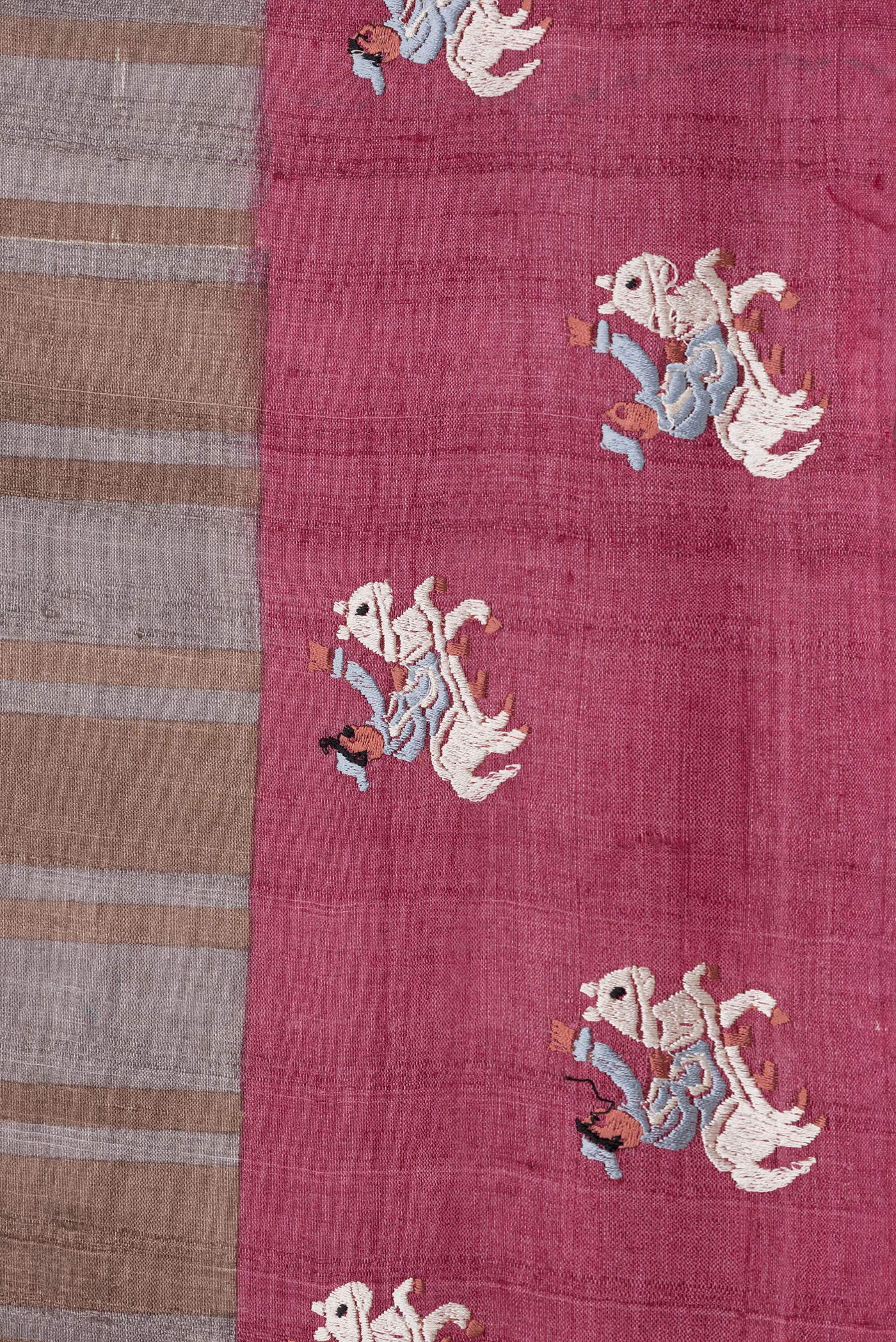 Border image of Grey Dual Tone Tussar Silk Saree with Stripes on the body and Embroidery Border. 
