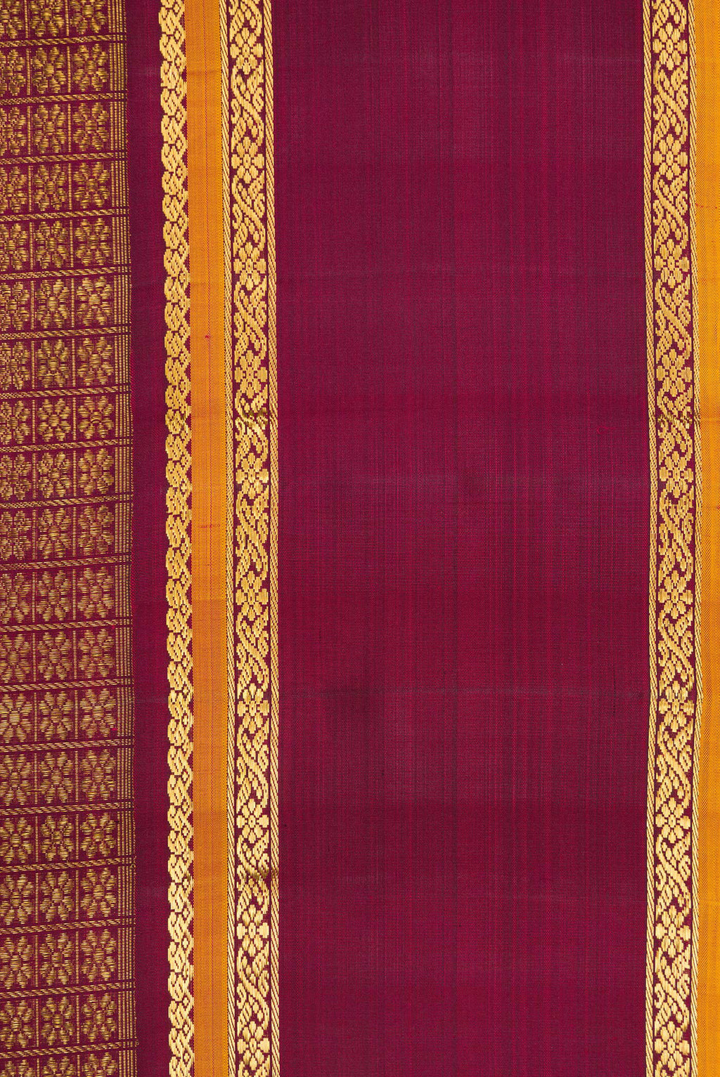 Border image of Burgundy Dual Tone Kanchipuram Silk Saree with Zari Brocade on the body and Zari Border. 