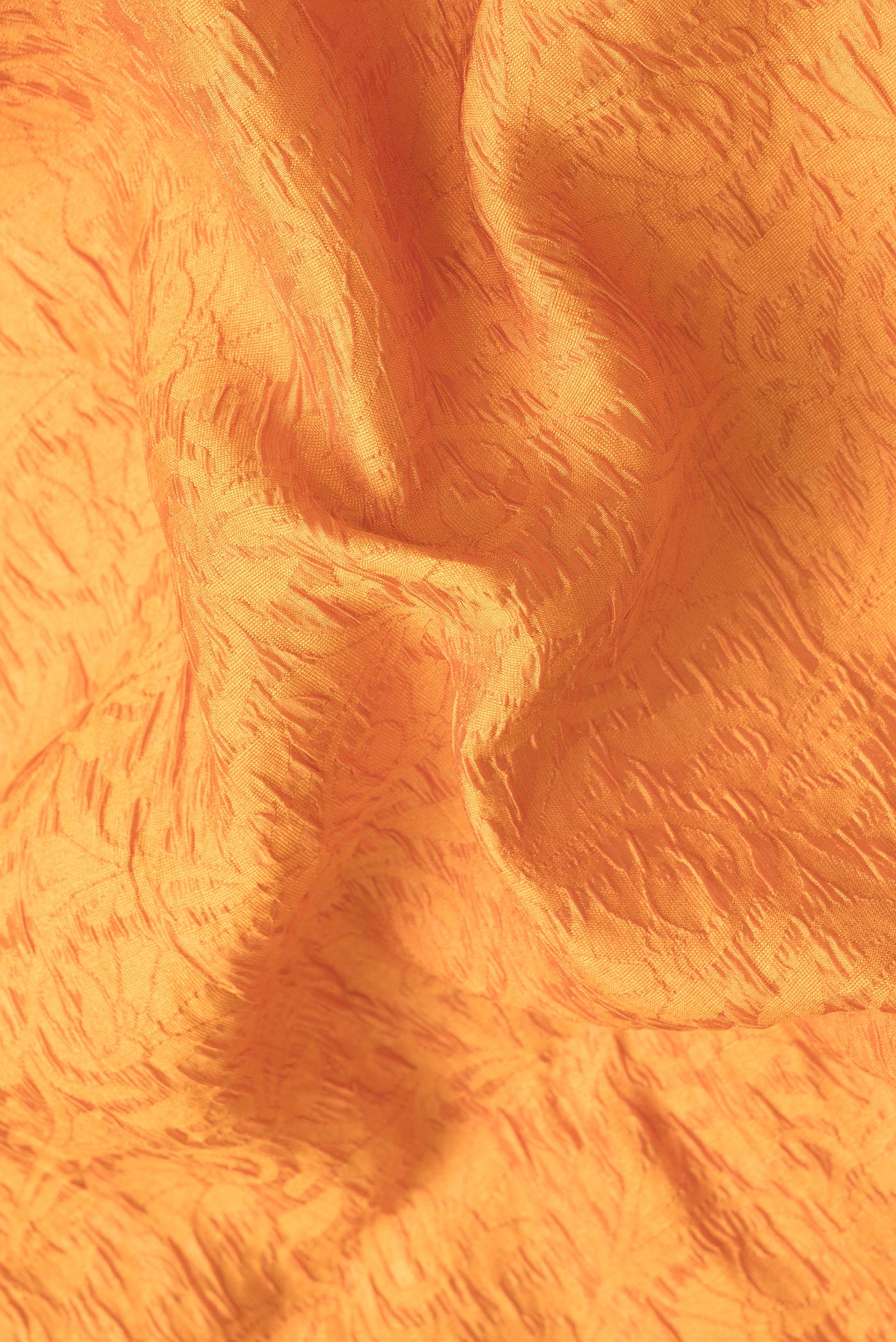 Close up of Orange Dual Tone Tussar Silk Saree with Jacquard design on the body and Zari Border.  displaying folds