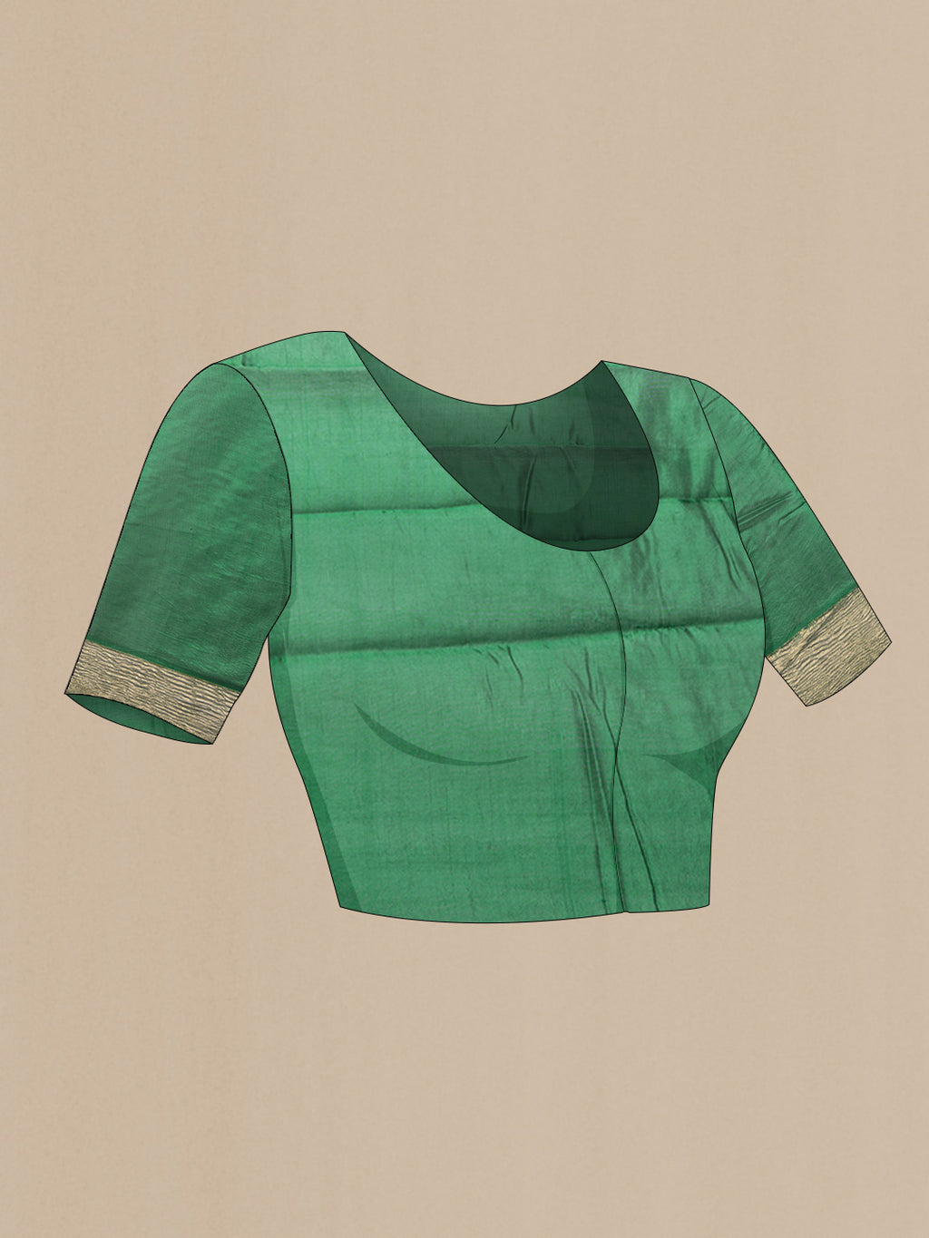 Close up image of the blouse of Bottle Green Dual Tone Tussar Silk Saree with Jacquard design on the body and Zari Border. 