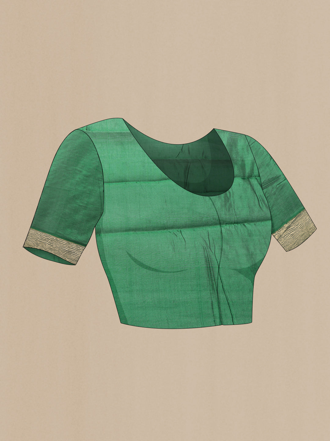 Close up image of the blouse of Bottle Green Dual Tone Tussar Silk Saree with Jacquard design on the body and Zari Border. 