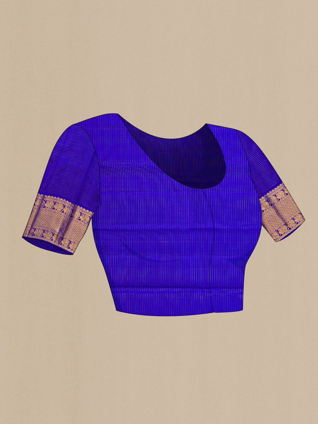 Close up image of the blouse of Pure Silk Pure Zari Dark Pink Dual Tone Kanchipuram Saree with Stripes on the body and Zari Border. 