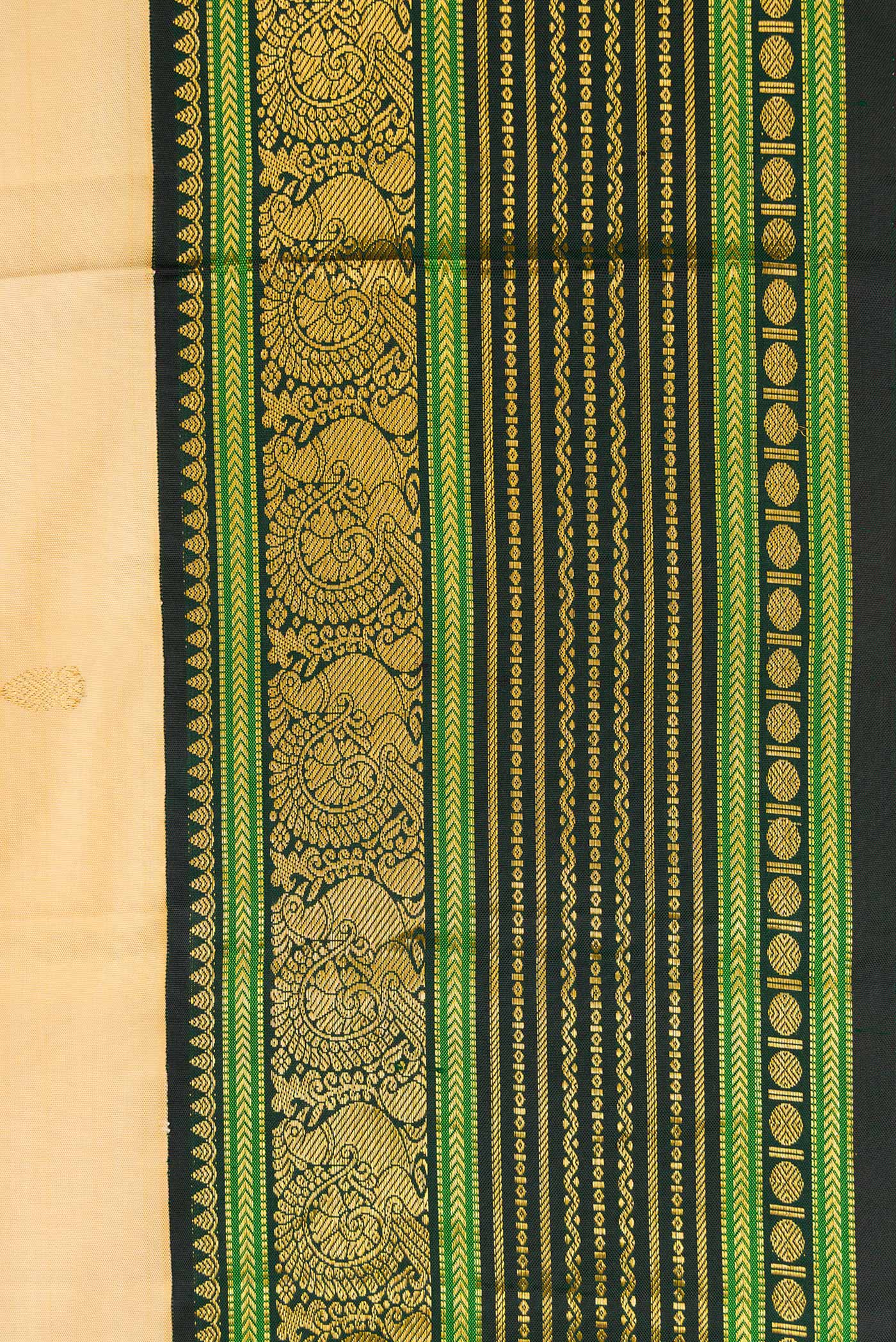 Border image of Pure Silk Pure Zari Sandal Dual Tone Kanchipuram Saree with Zari Butta on the body and Zari Border. 