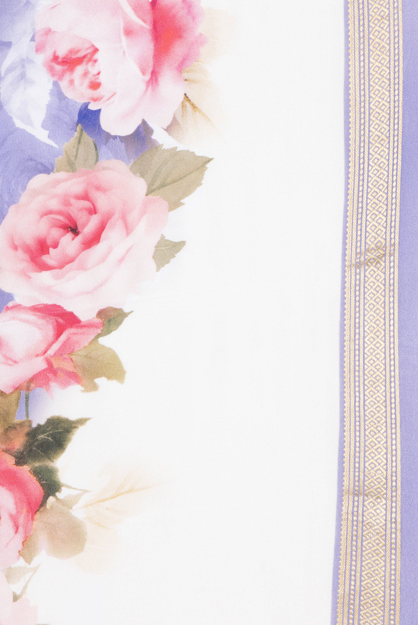 Border image of Lavender Dual Tone Mysore Crepe Saree with Printed design on the body and Zari Border. 