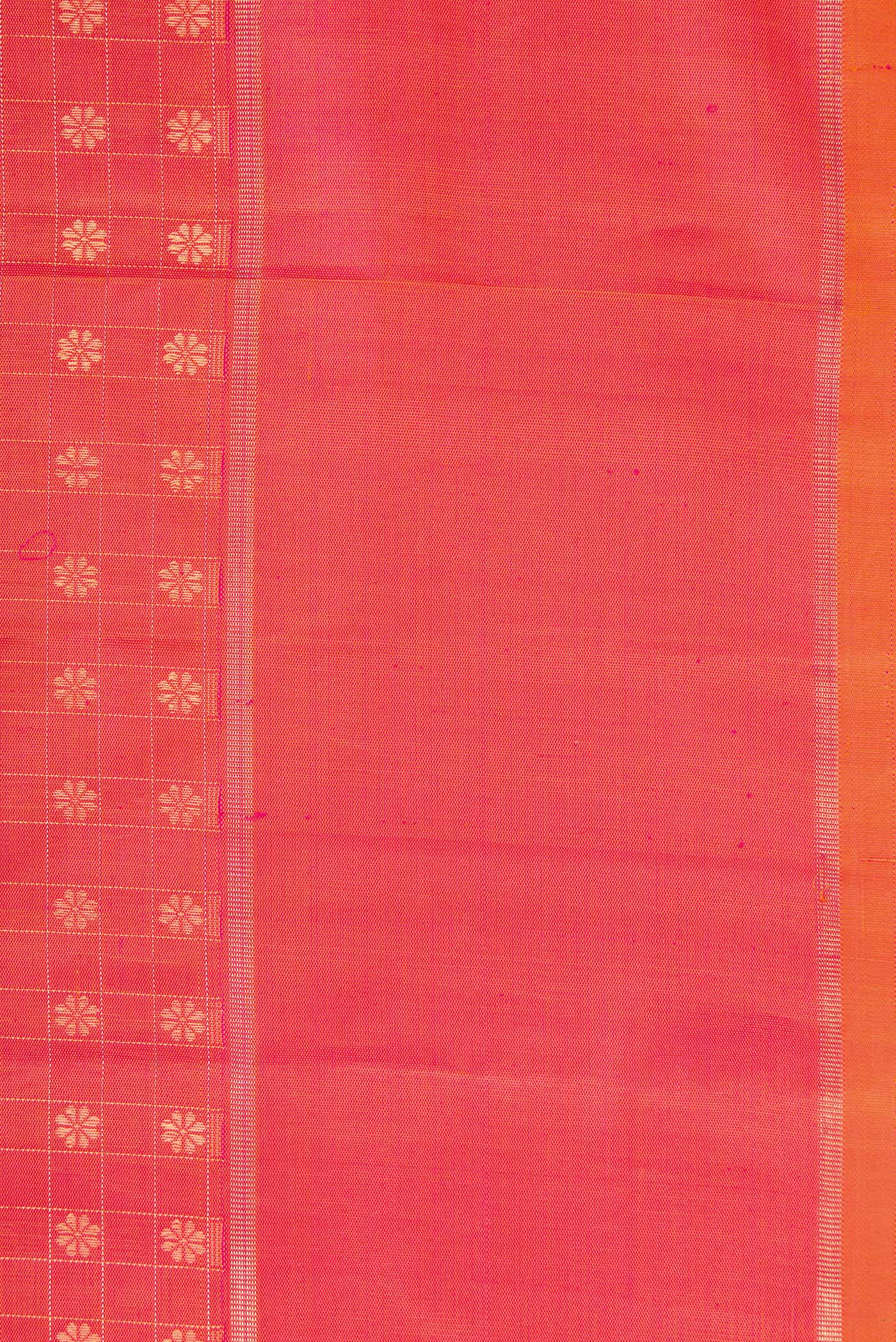 Border image of Pure Silk Pure Zari Coral Dual Tone Kanchipuram Saree with Zari Butta on the body and Zari Border. 