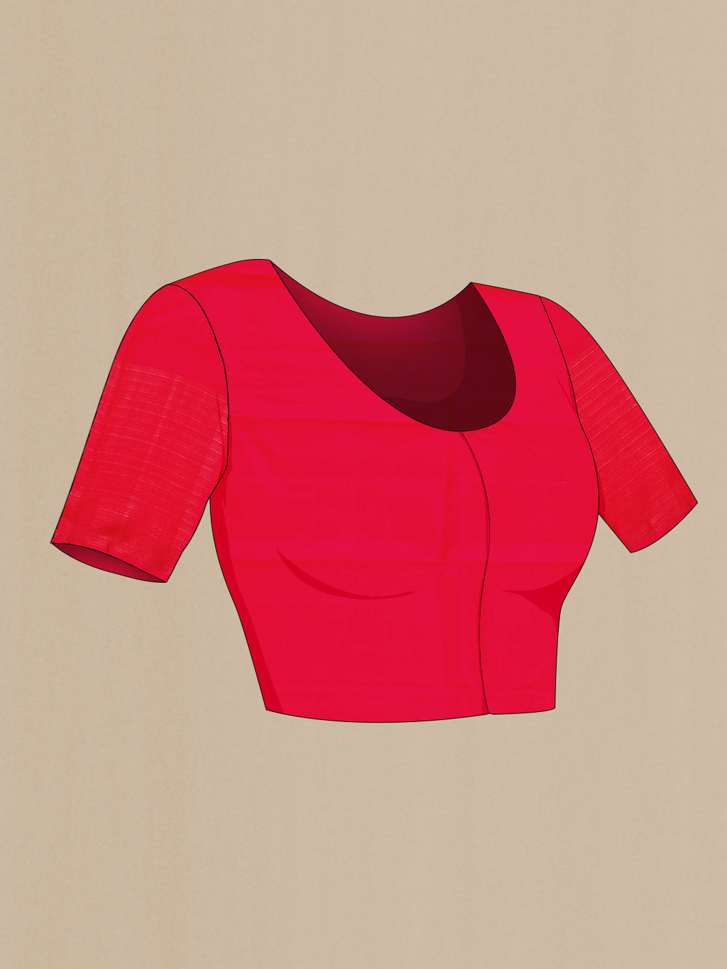 Close up image of the blouse of Pure Silk Pure Zari Red Dual Tone Kanchipuram Saree with Zari Butta on the body and Without Border. 