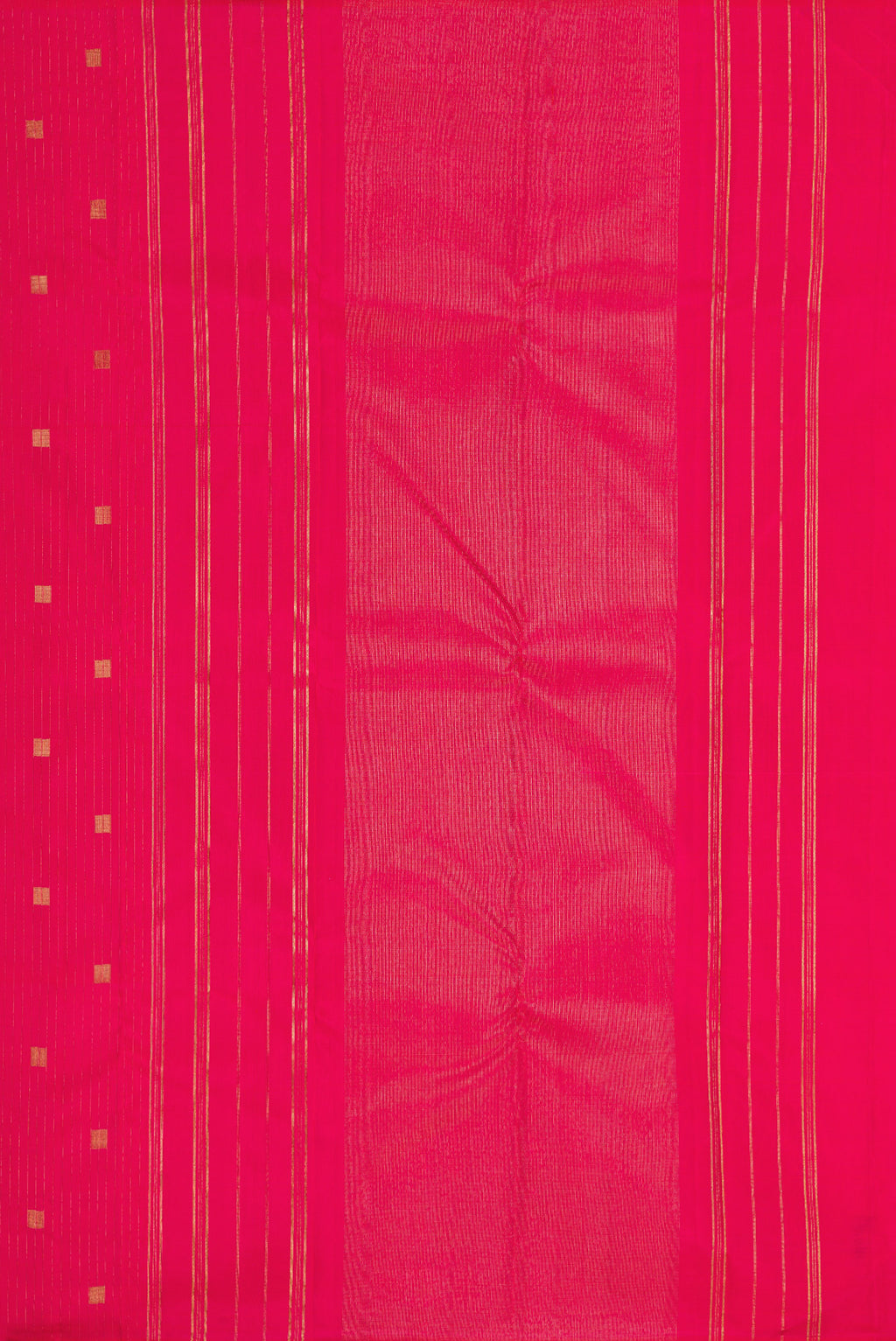 Close up image of the pallu of Pure Silk Pure Zari Pink Dual Tone Kanchipuram Saree with Zari Butta on the body and Without Border. 
