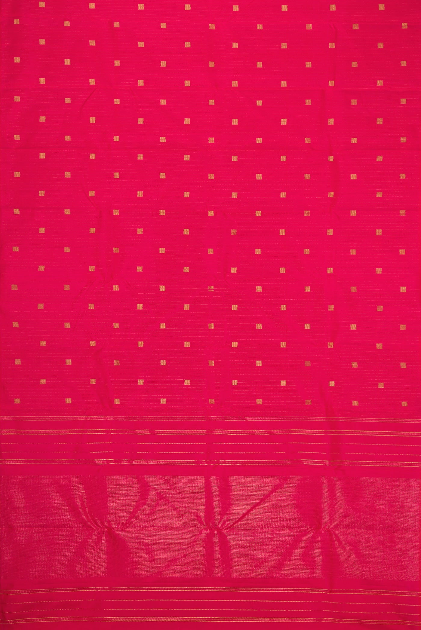 Flat view of Pure Silk Pure Zari Pink Dual Tone Kanchipuram Saree with Zari Butta on the body and Without Border. 