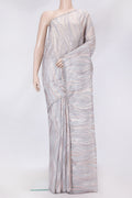 Grey Dual Tone Organza Silk Saree with Embroidery on the body and Embroidery Border.  displayed on a mannequin