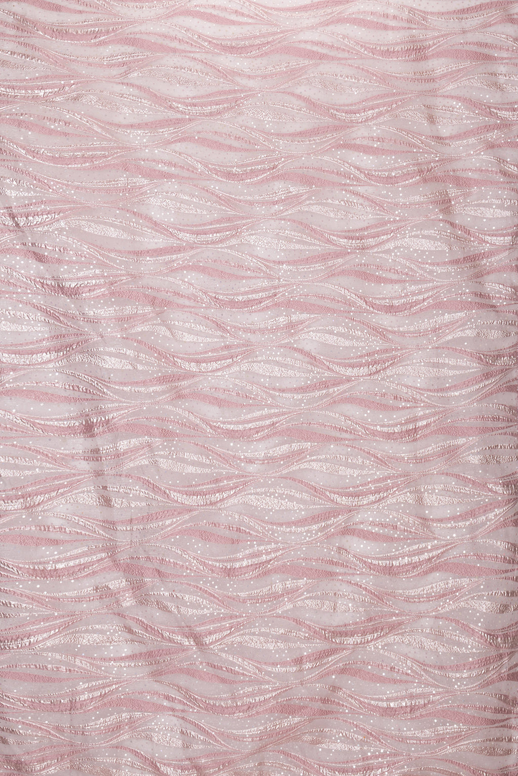 Flat view of Rose Gold Dual Tone Organza Silk Saree with Embroidery on the body and Embroidery Border. 