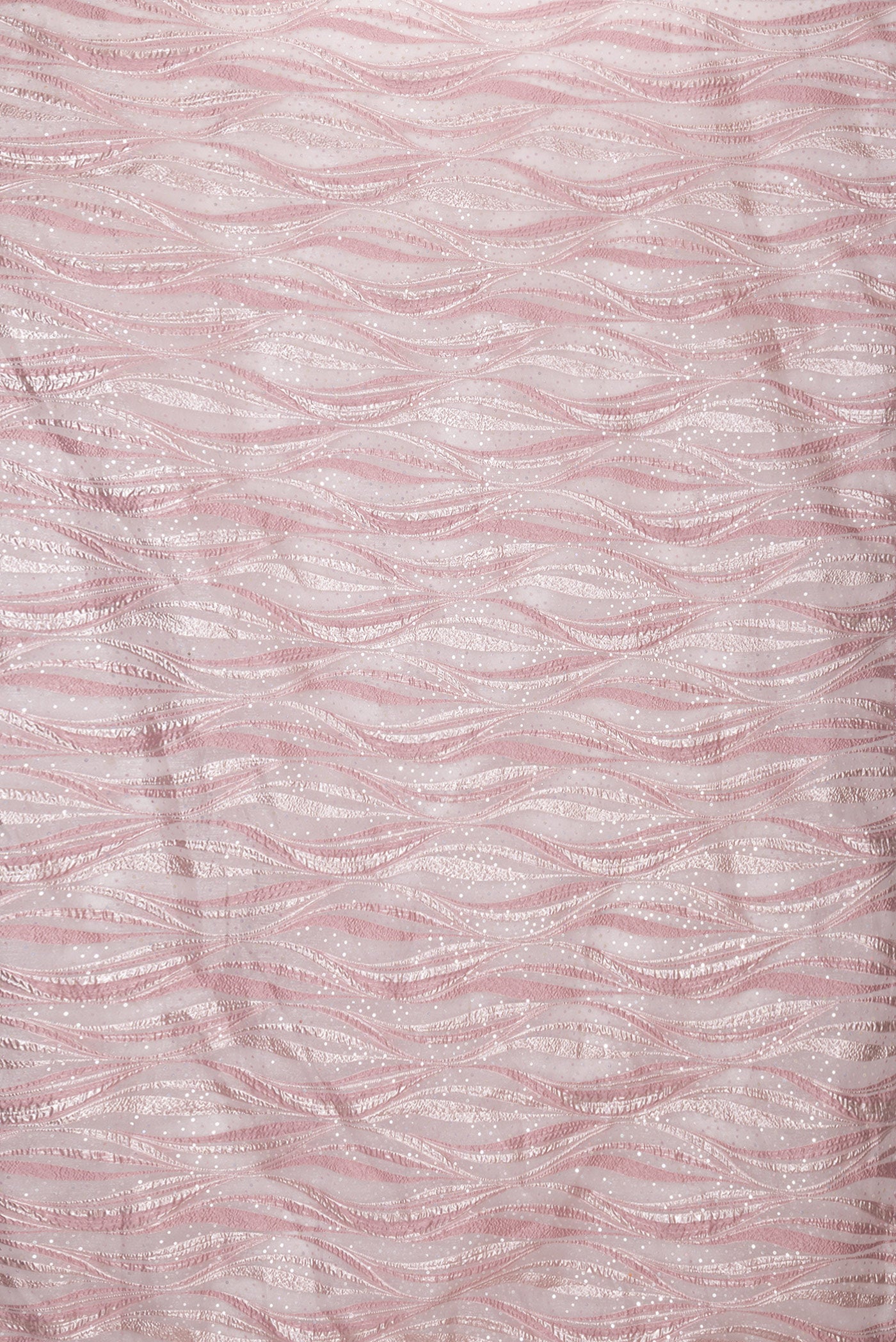Flat view of Rose Gold Dual Tone Organza Silk Saree with Embroidery on the body and Embroidery Border. 