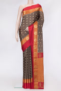 Brown Dual Tone Mysore Silk Saree with Zari Butta on the body and Fancy Border.  displayed on a mannequin