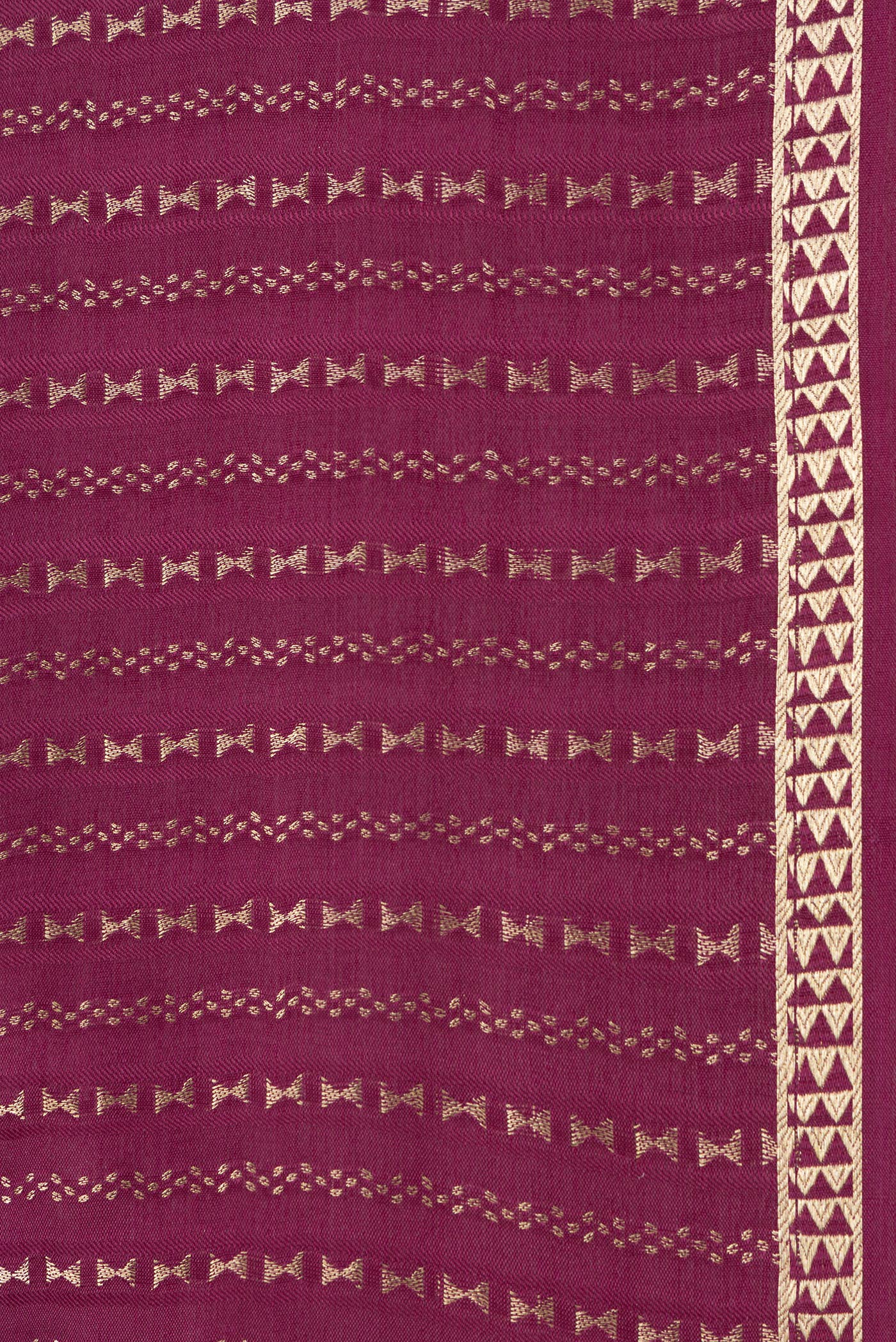 Border image of Magenta Dual Tone Mysore Silk Saree with Stripes on the body and Zari Border. 