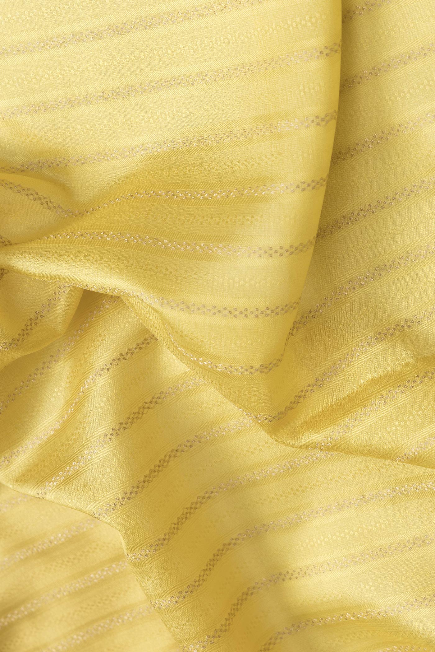 Close up of Mehandi Green Dual Tone Mysore Silk Saree with Stripes on the body and Zari Border.  displaying folds