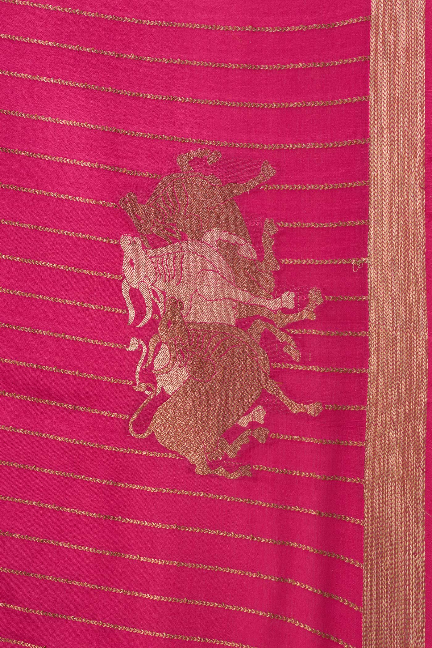 Border image of Pink Dual Tone Mysore Silk Saree with Stripes on the body and Fancy Border. 