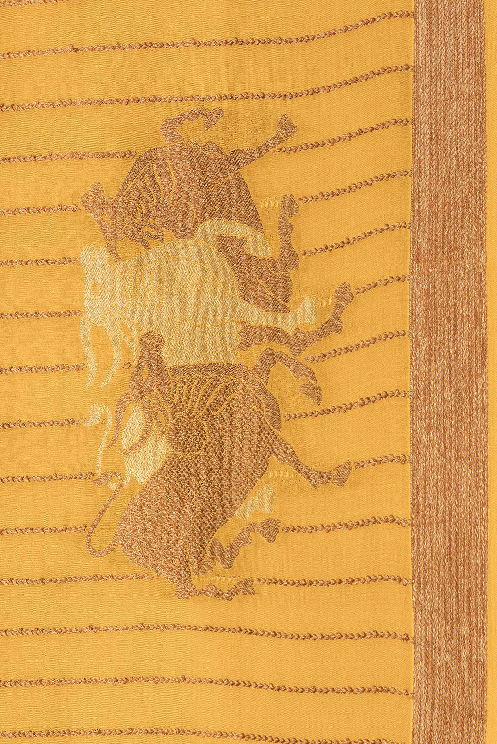 Border image of Mustard Dual Tone Mysore Silk Saree with Stripes on the body and Fancy Border. 