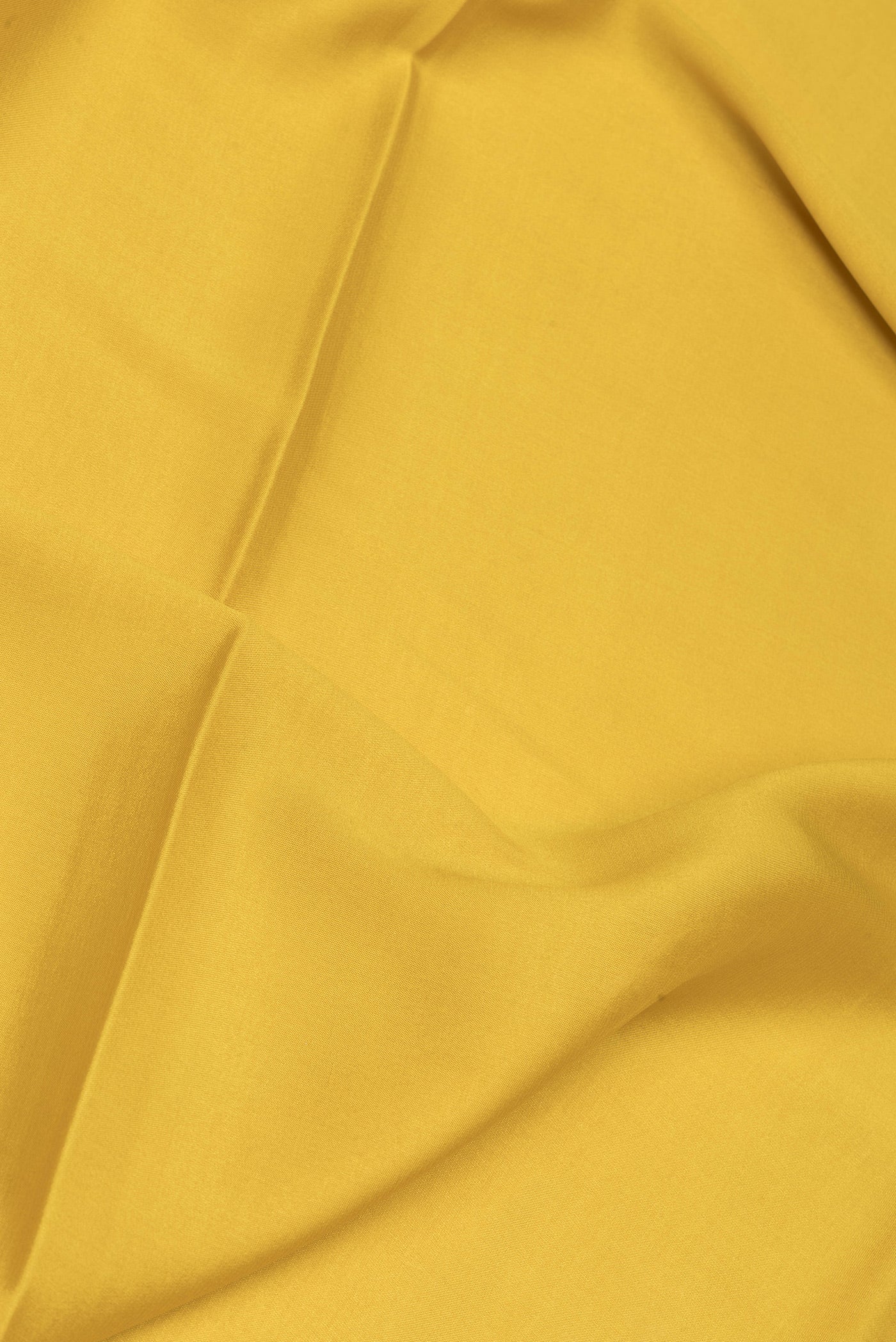 Close up of Mustard Mysore Silk Saree with Plain Body and Zari Border.  displaying folds