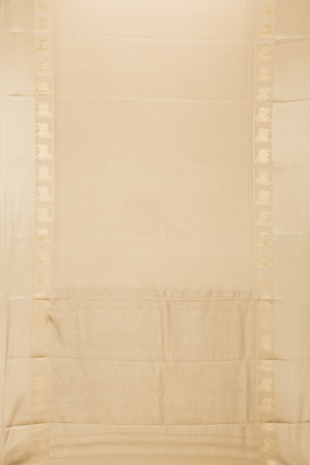 Flat view of Beige Dual Tone Mysore Silk Saree with Plain Body and Fancy Border. 