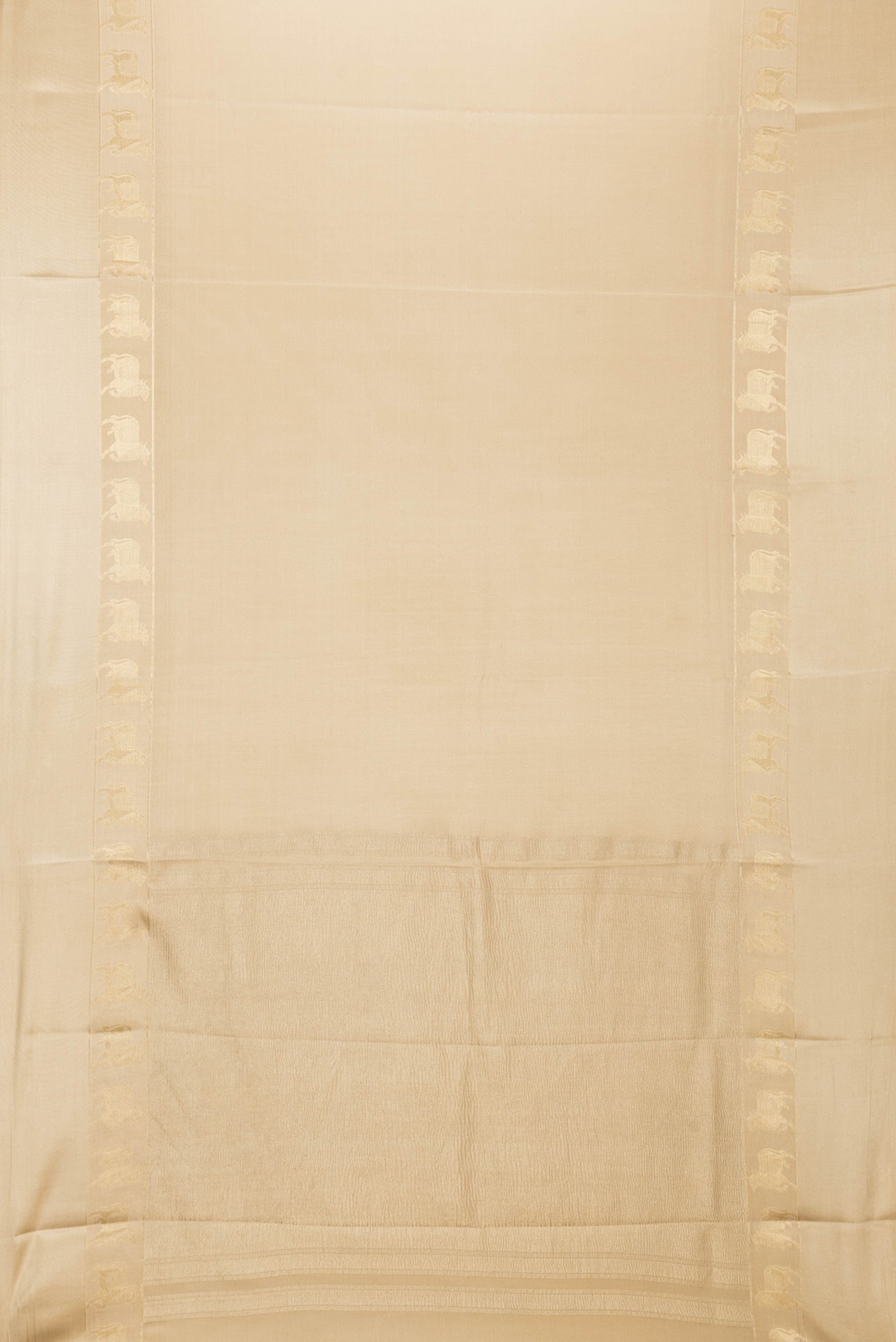 Flat view of Beige Dual Tone Mysore Silk Saree with Plain Body and Fancy Border. 